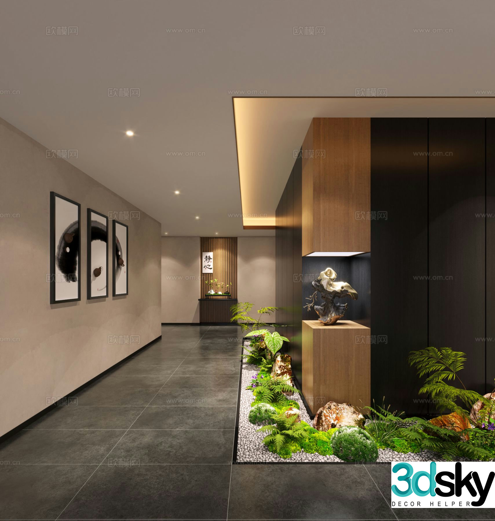 New Chinese style corridor landscape corridor 3D model
