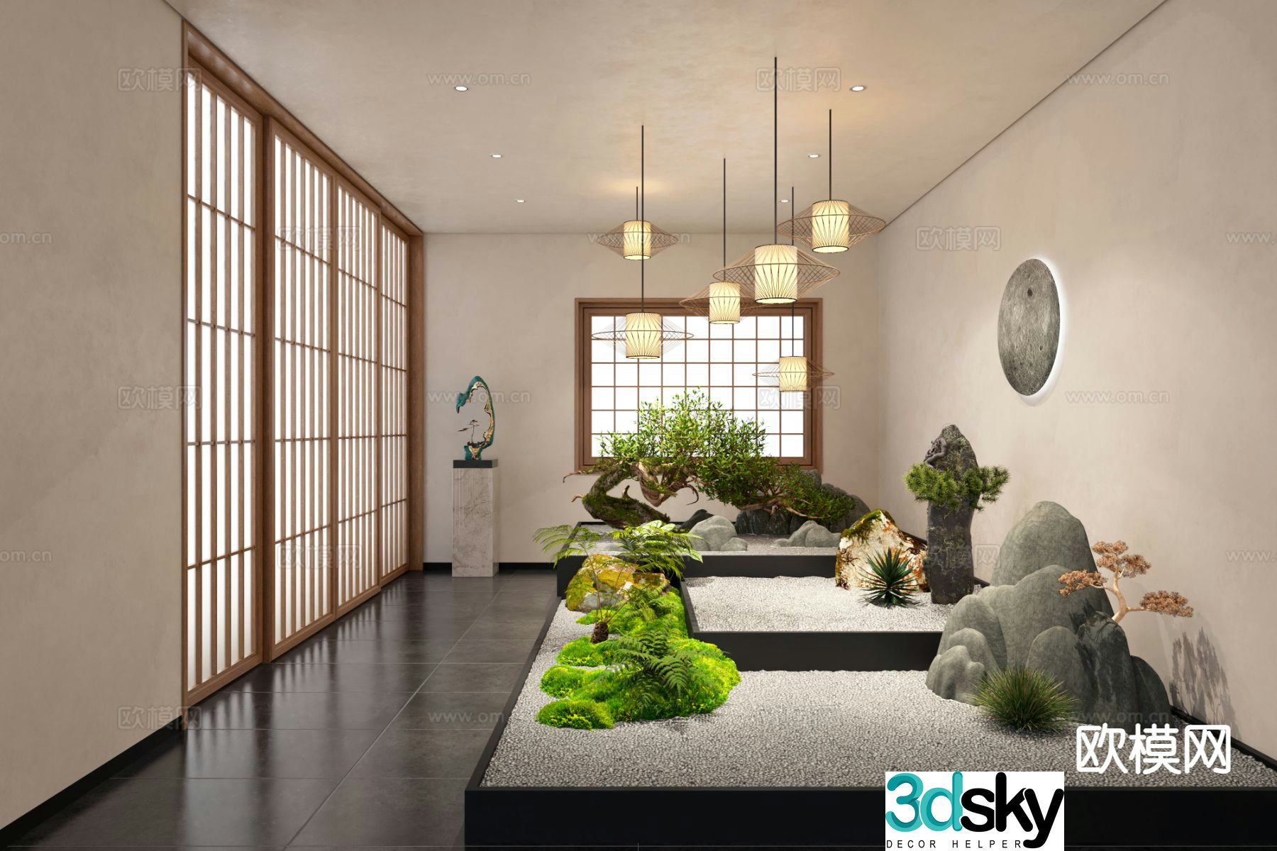 New Chinese style indoor landscaping 3D model
