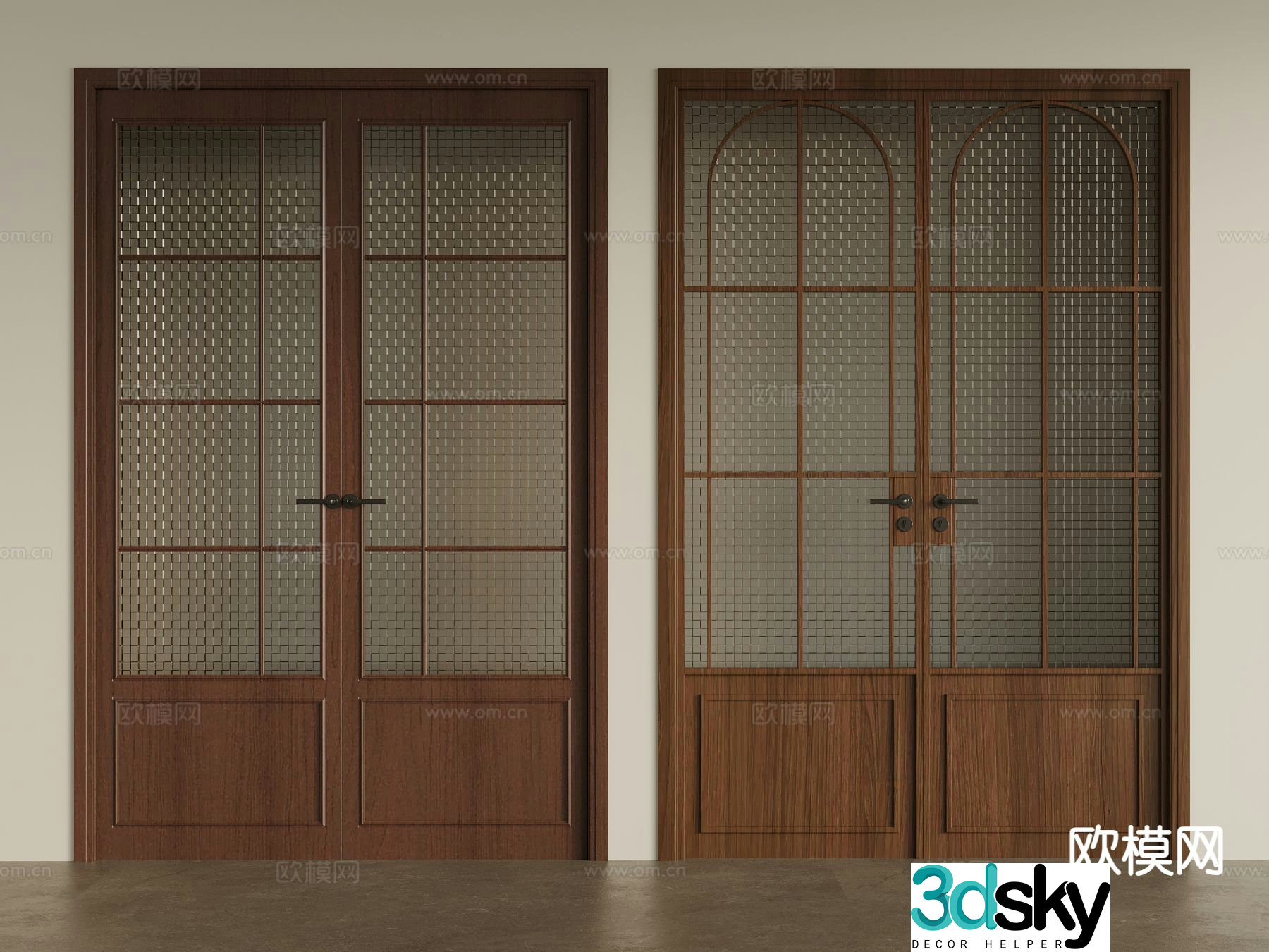 Medium style double-open door Arched door Glass door 3D model