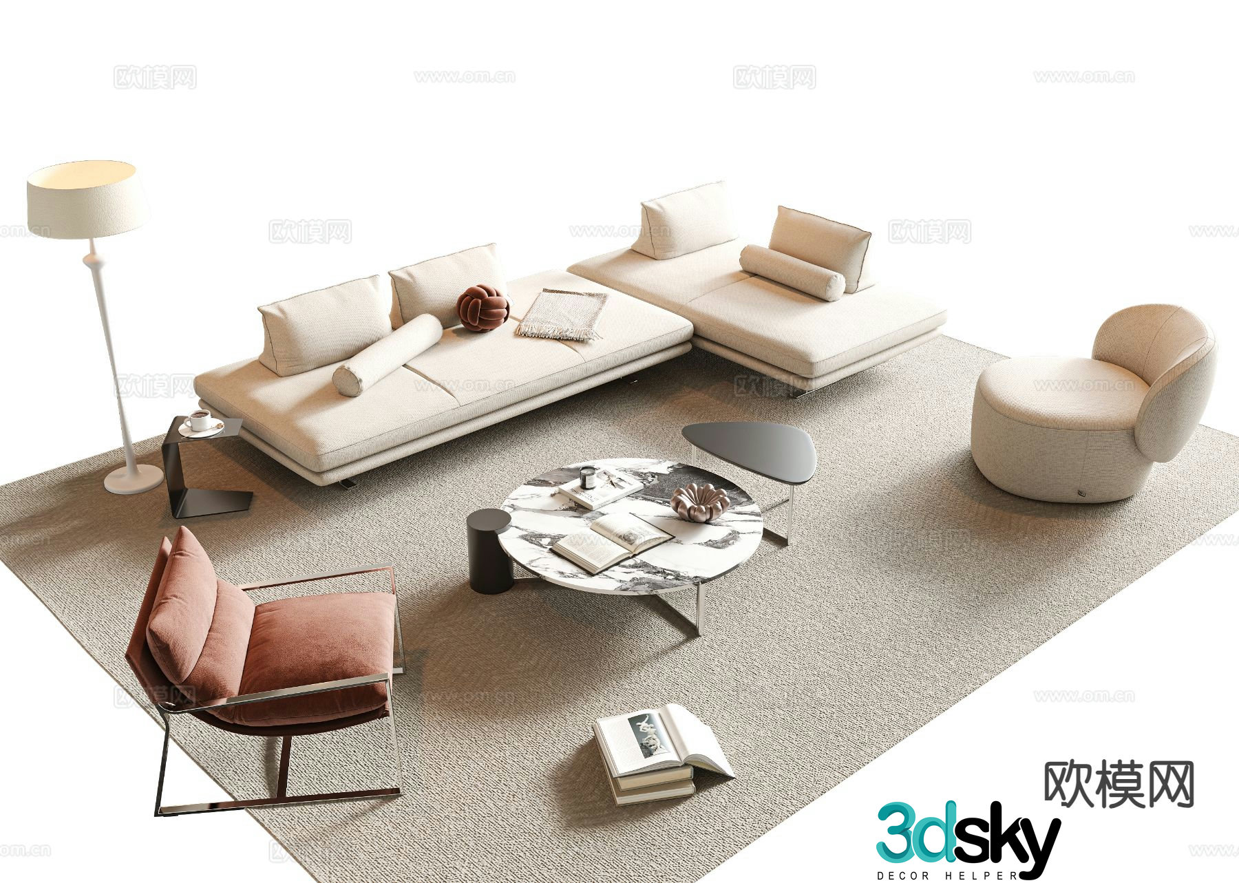 Cream style modular sofa 3d model