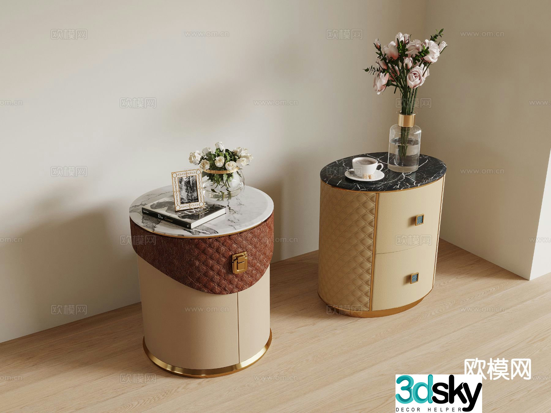 Light luxury bedside table round bedside table 3d model