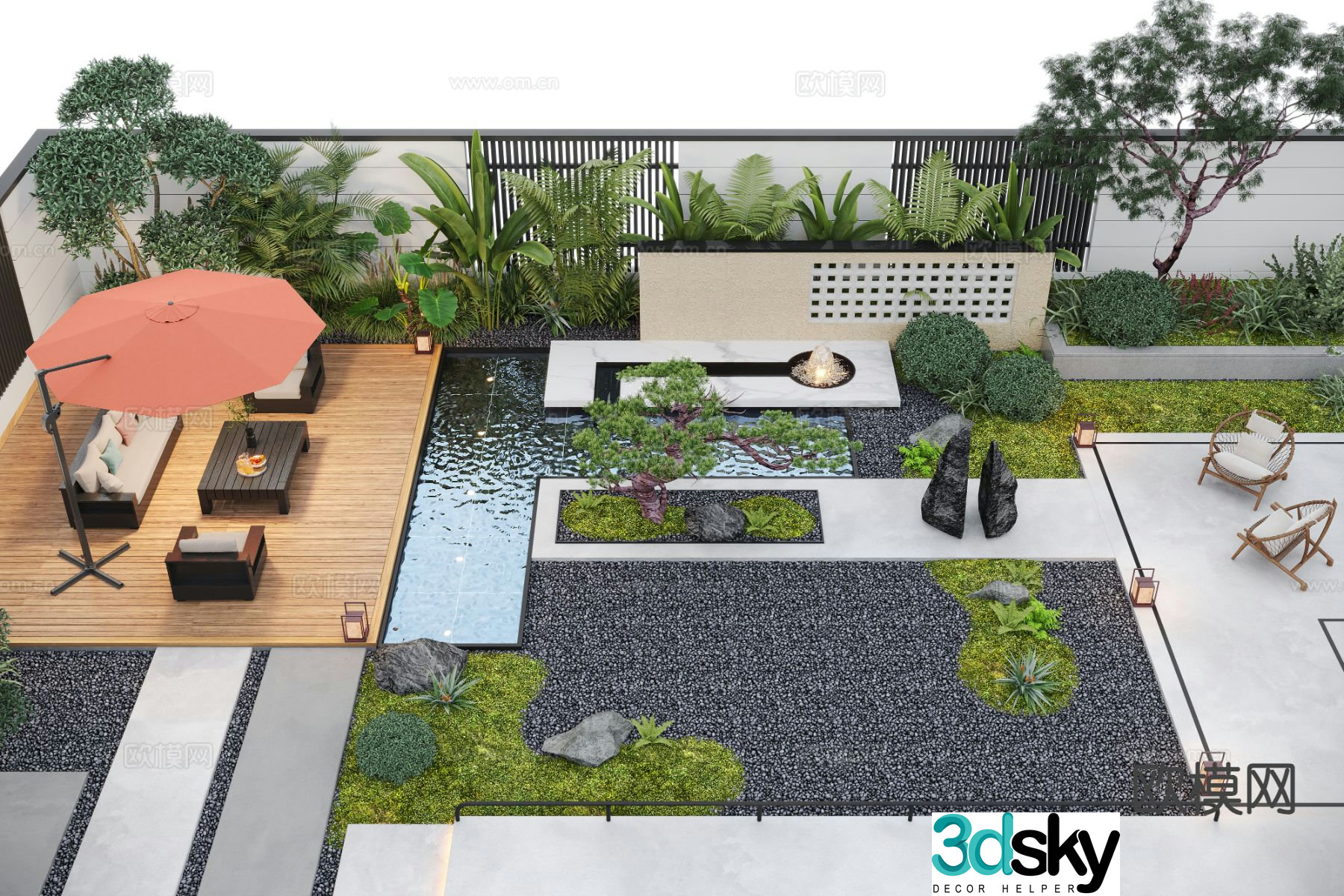 Courtyard landscape garden 3d model