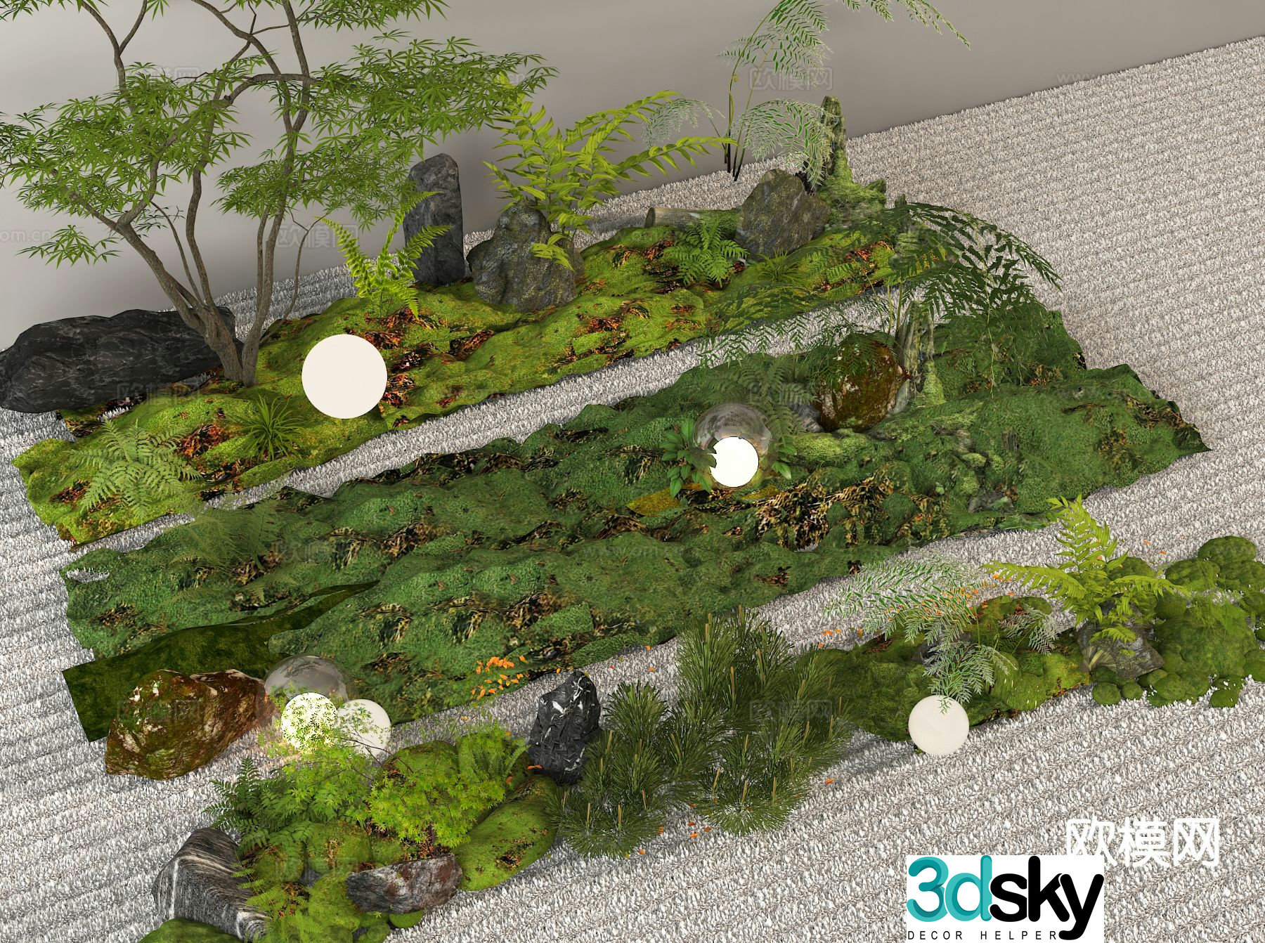 Garden sketch moss micro-terrain plant pile 3D model