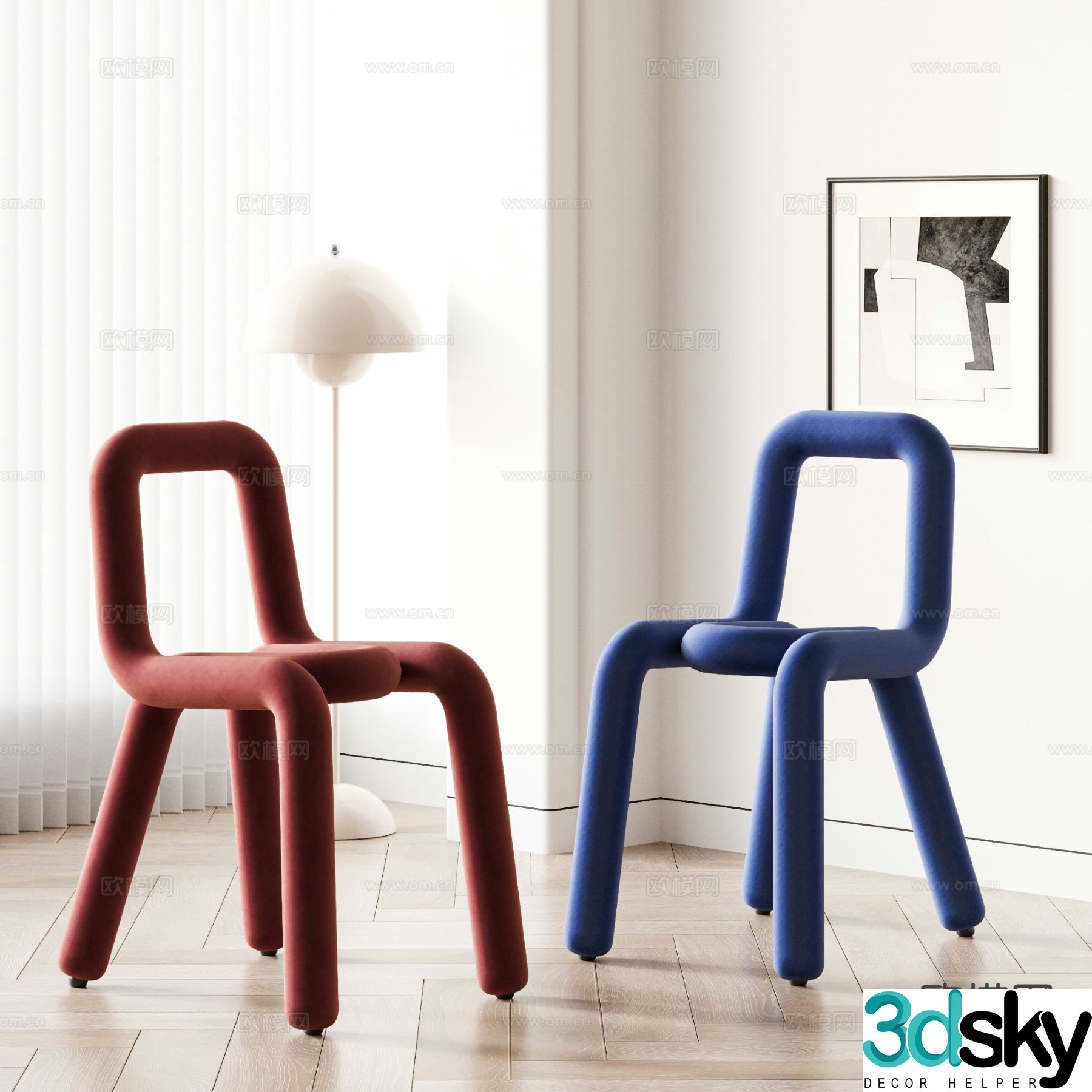 Modern chair bent tube chair special shaped chair 3d model