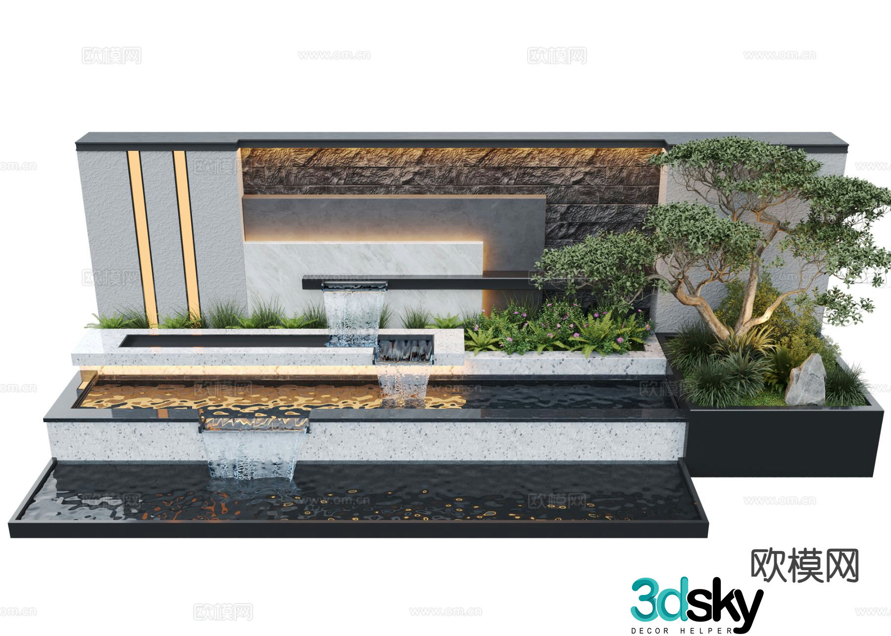 New Chinese style water feature wall courtyard water feature 3D model