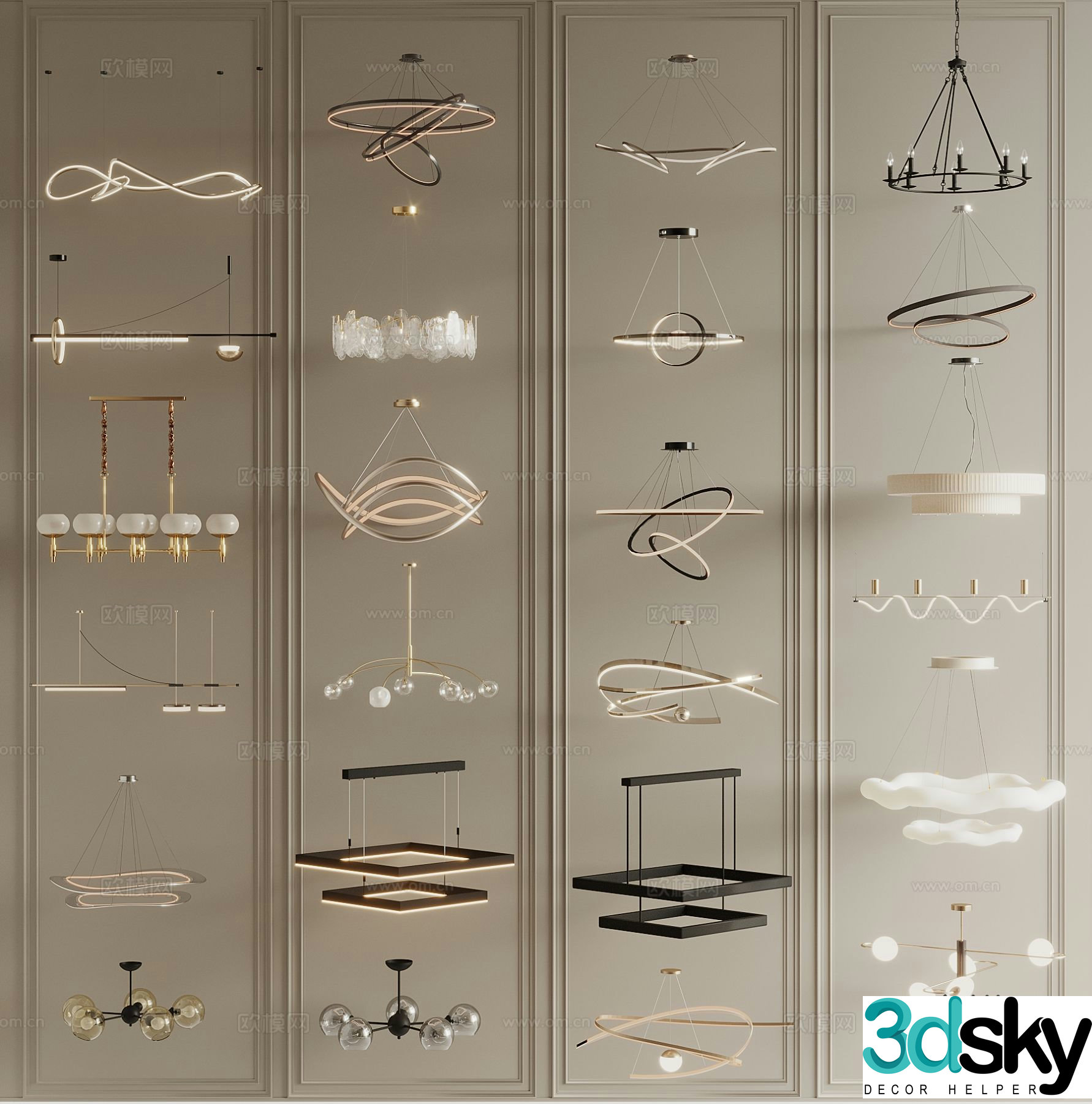 Light luxury chandelier straight chandelier dining room lamp 3D model