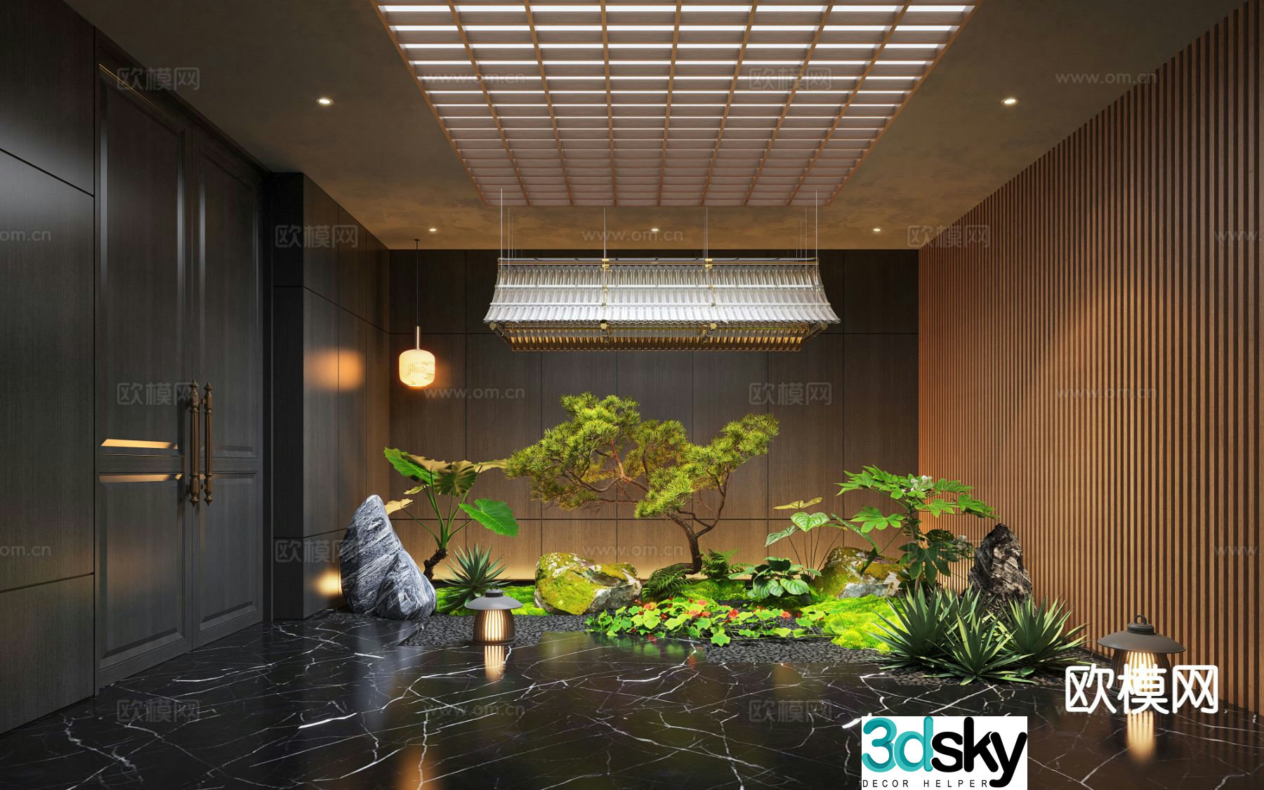 New Chinese style aisle landscape indoor landscaping 3D model