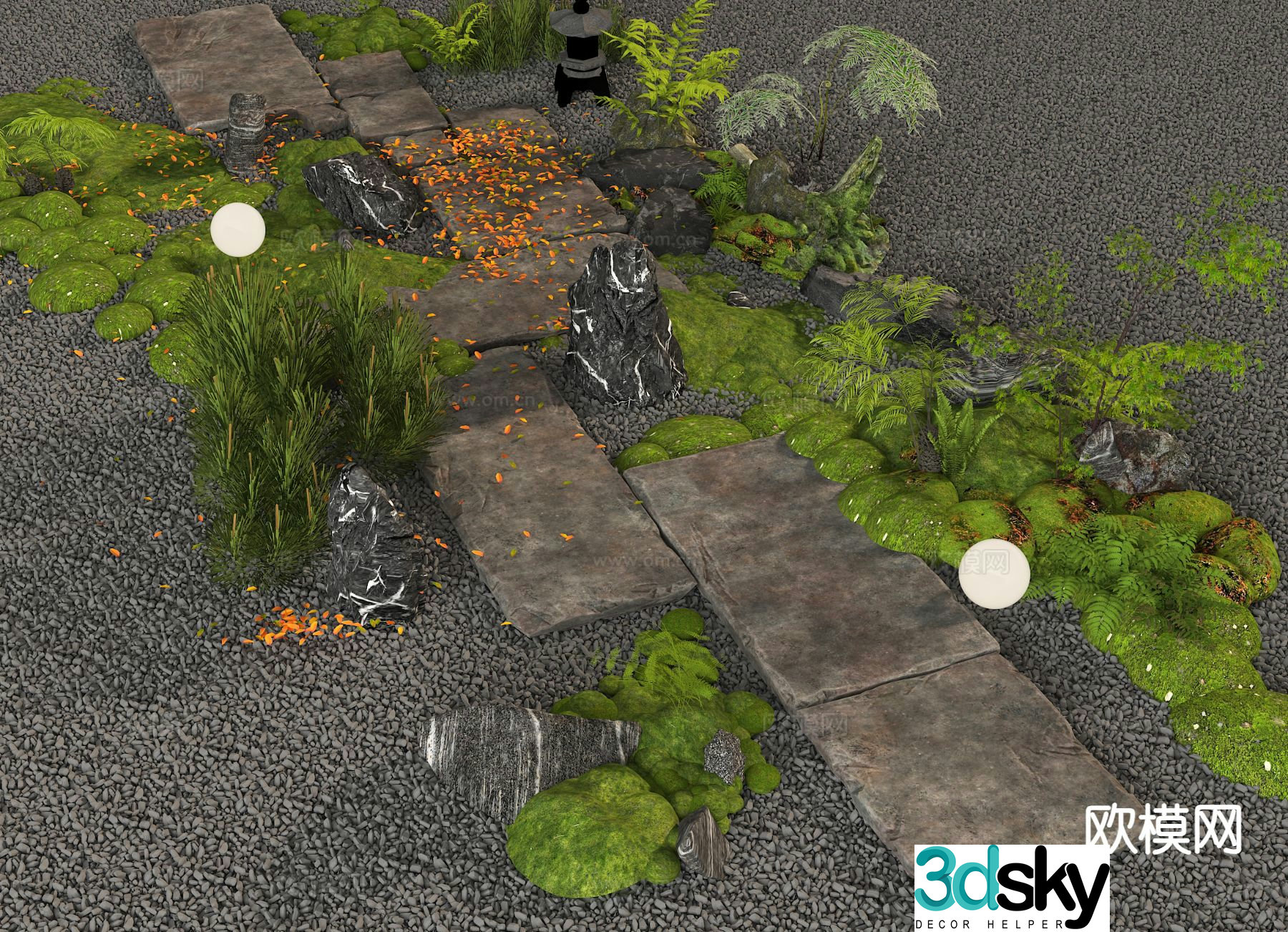 Bluestone landscape Tingbu sketch garden paving 3D model
