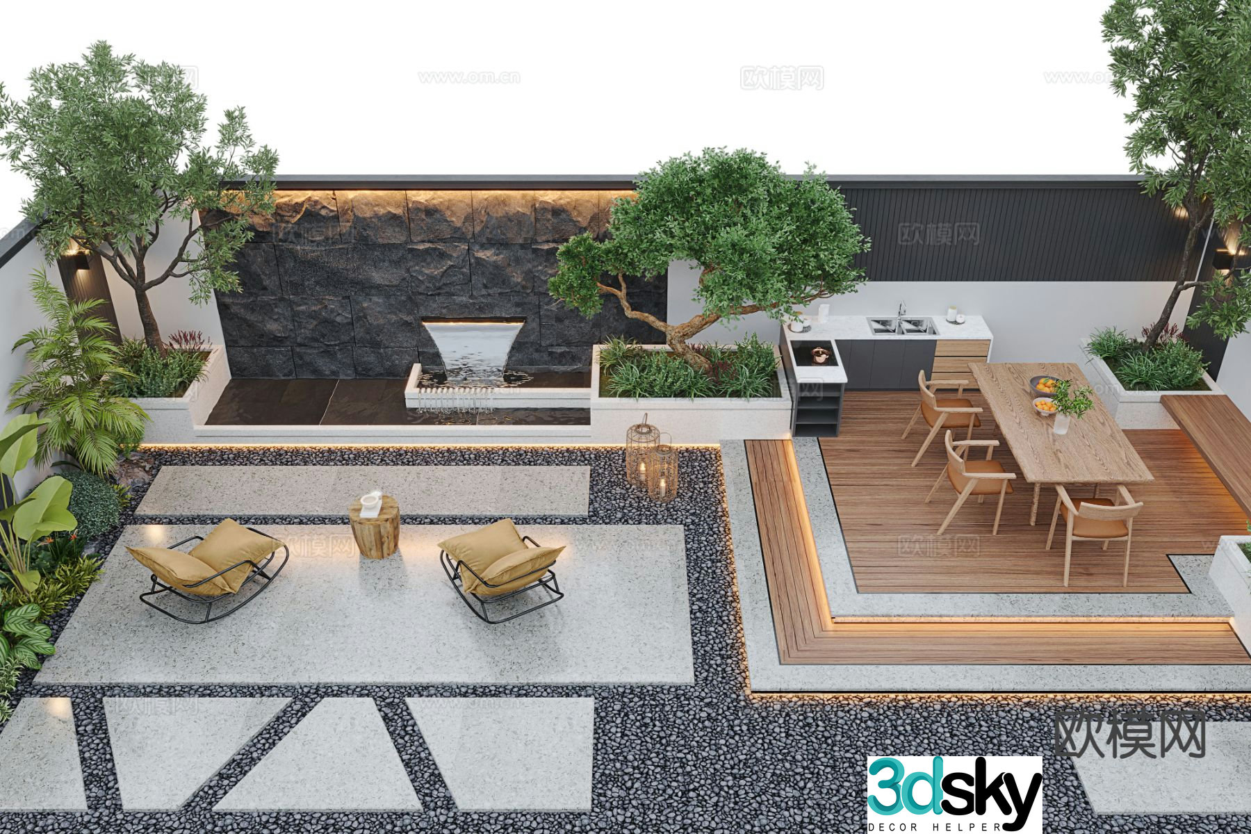 Courtyard landscape garden 3d model
