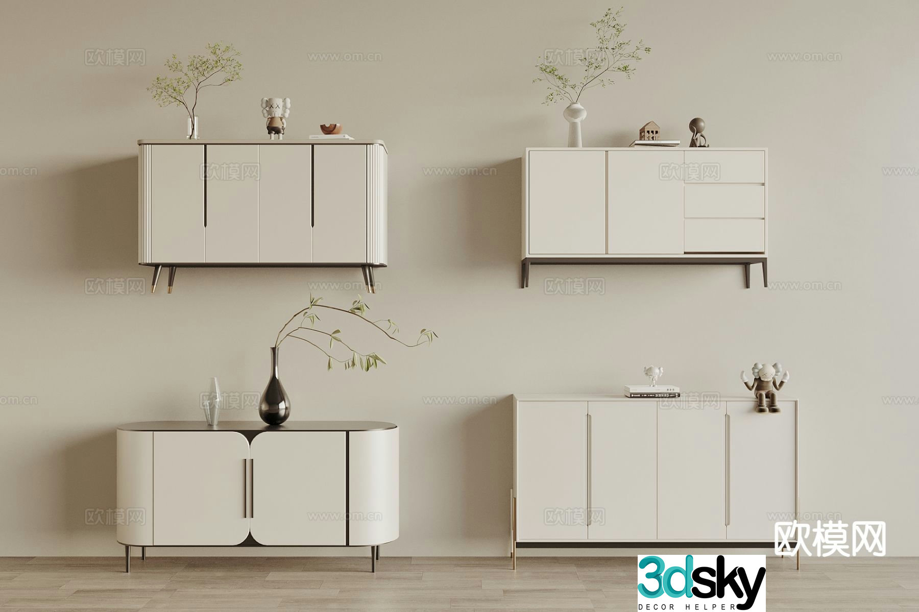 Creamy wind end view cabinet 3D model