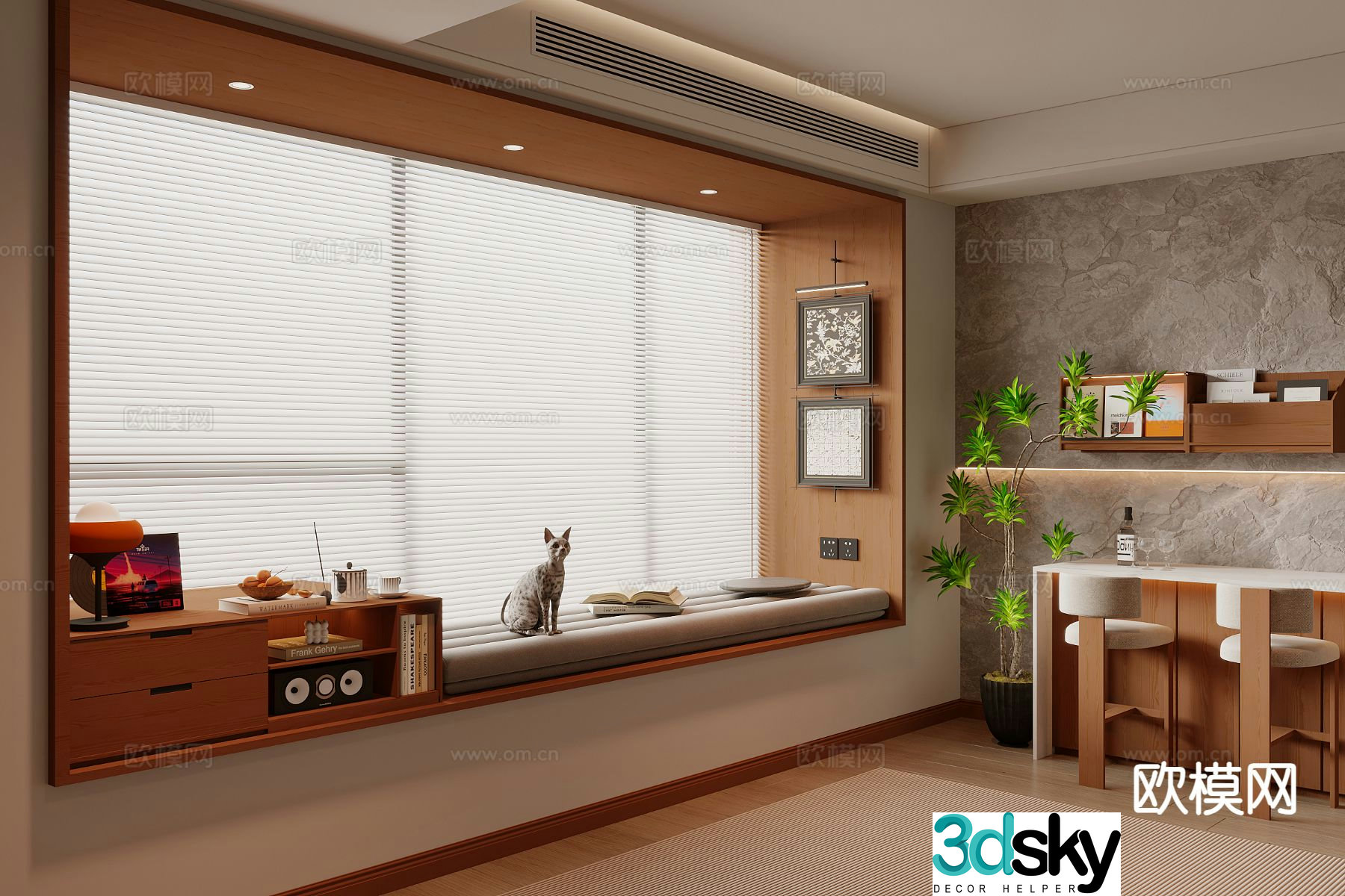Middle-aged bay window sill bay window cabinet 3D model