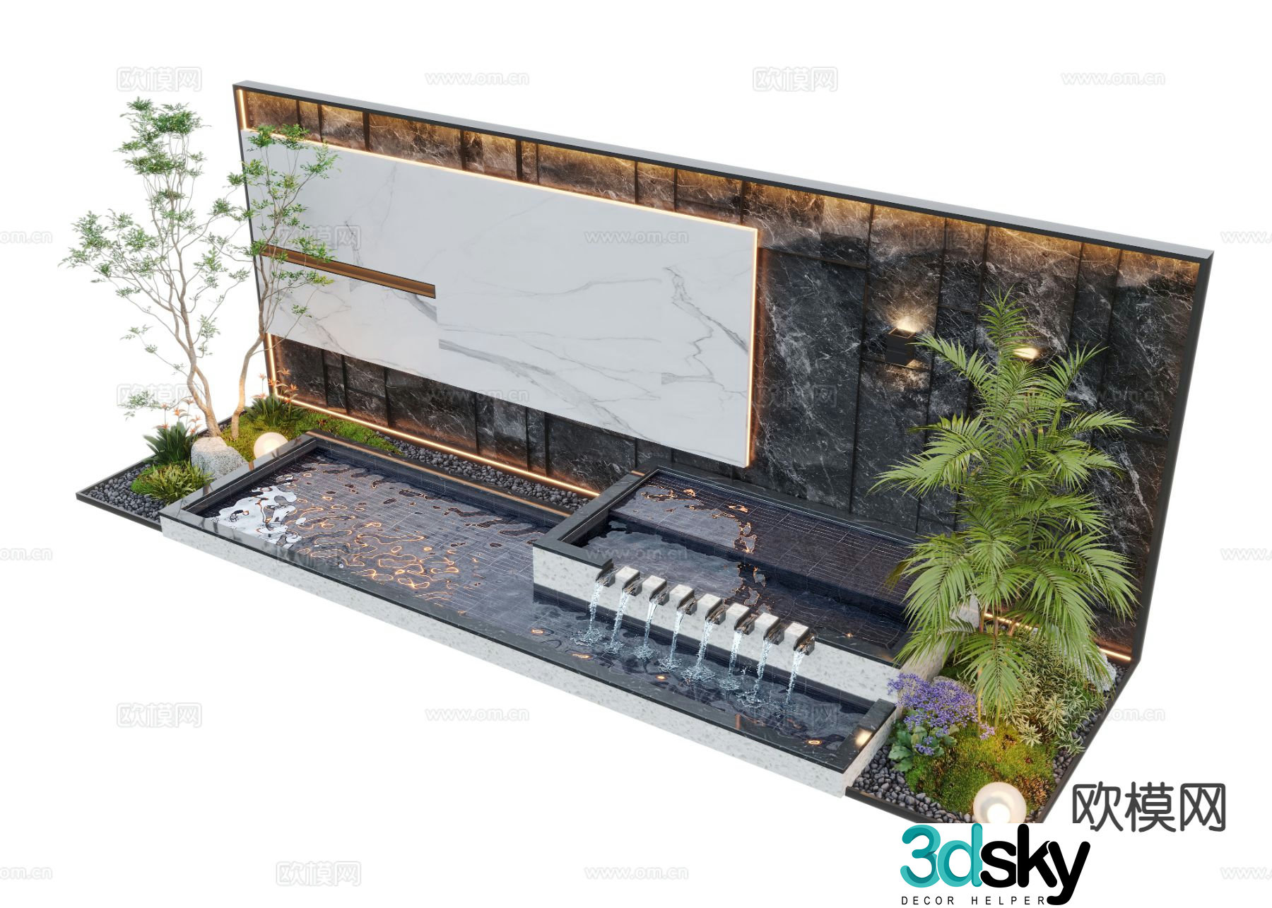 New Chinese style water feature wall courtyard water feature flowing water sketch 3D model