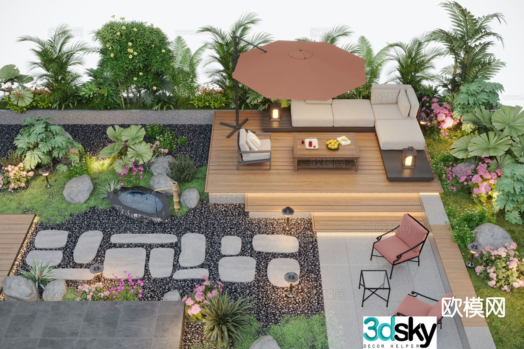 Courtyard landscape garden 3d model