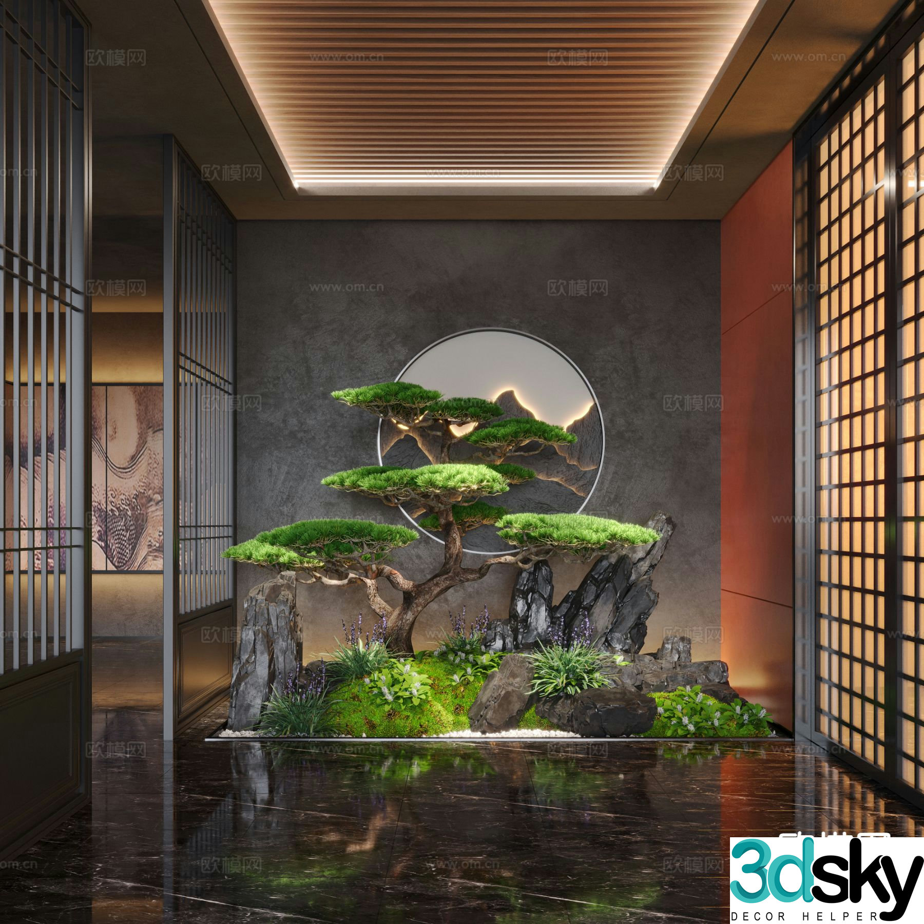 New Chinese style indoor landscaping indoor landscape 3d model