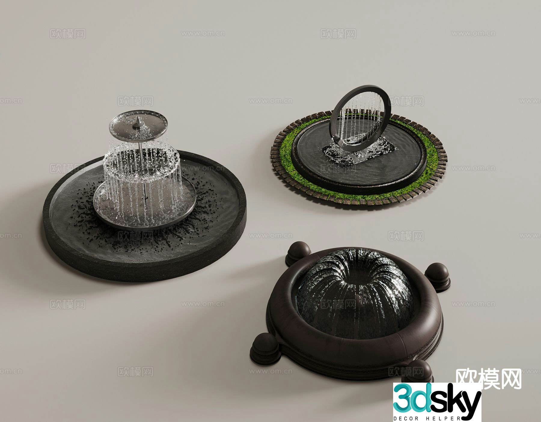 round fountain flowing water water feature 3d model