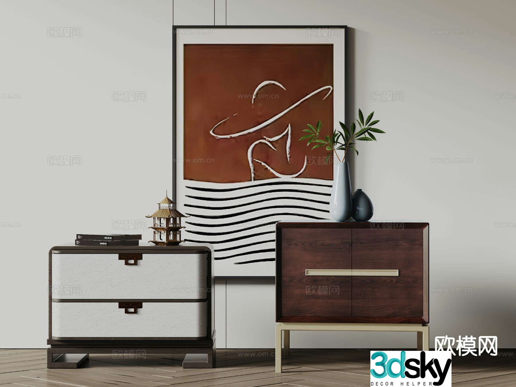 New Chinese style bedside table 3d model