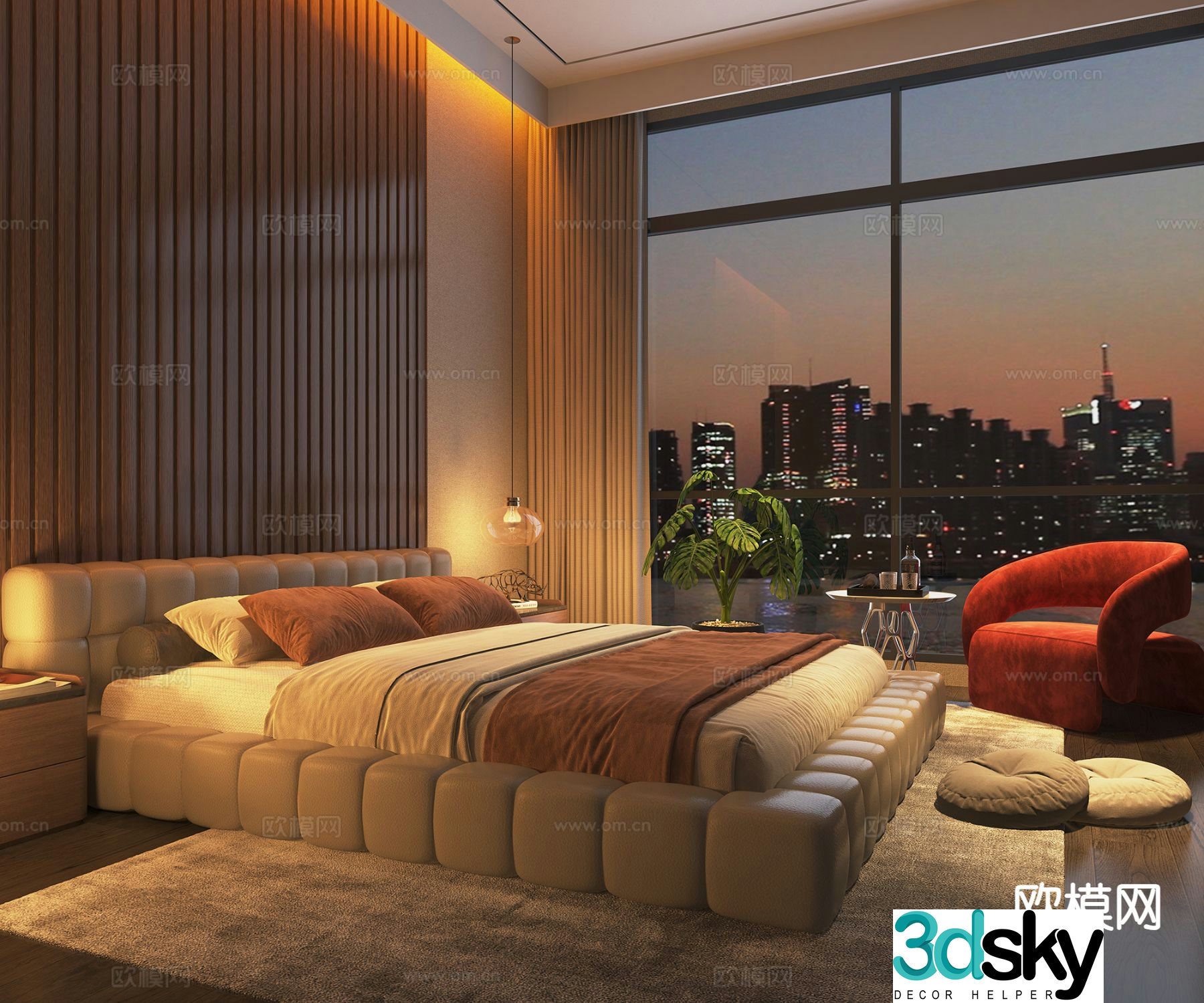 Modern double bed 3d model
