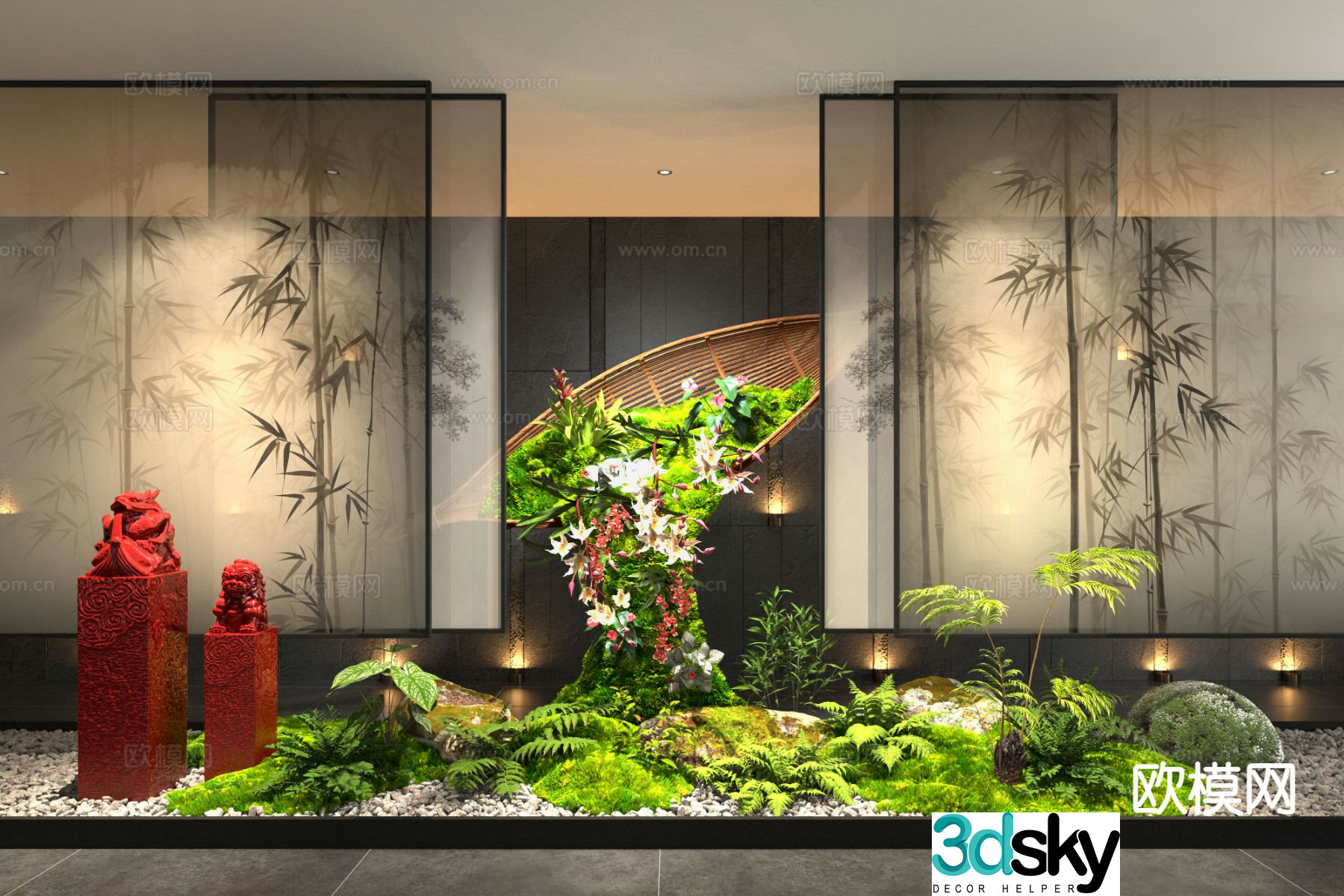 New Chinese style indoor landscaping indoor landscape 3d model