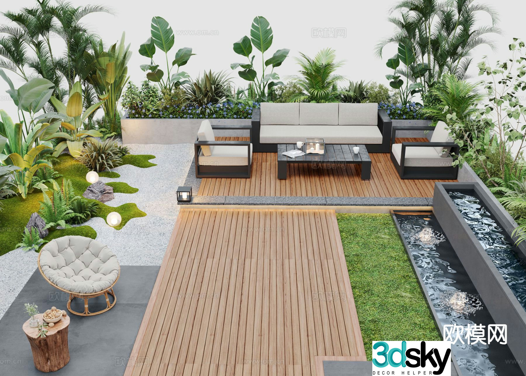 Courtyard landscape garden 3d model