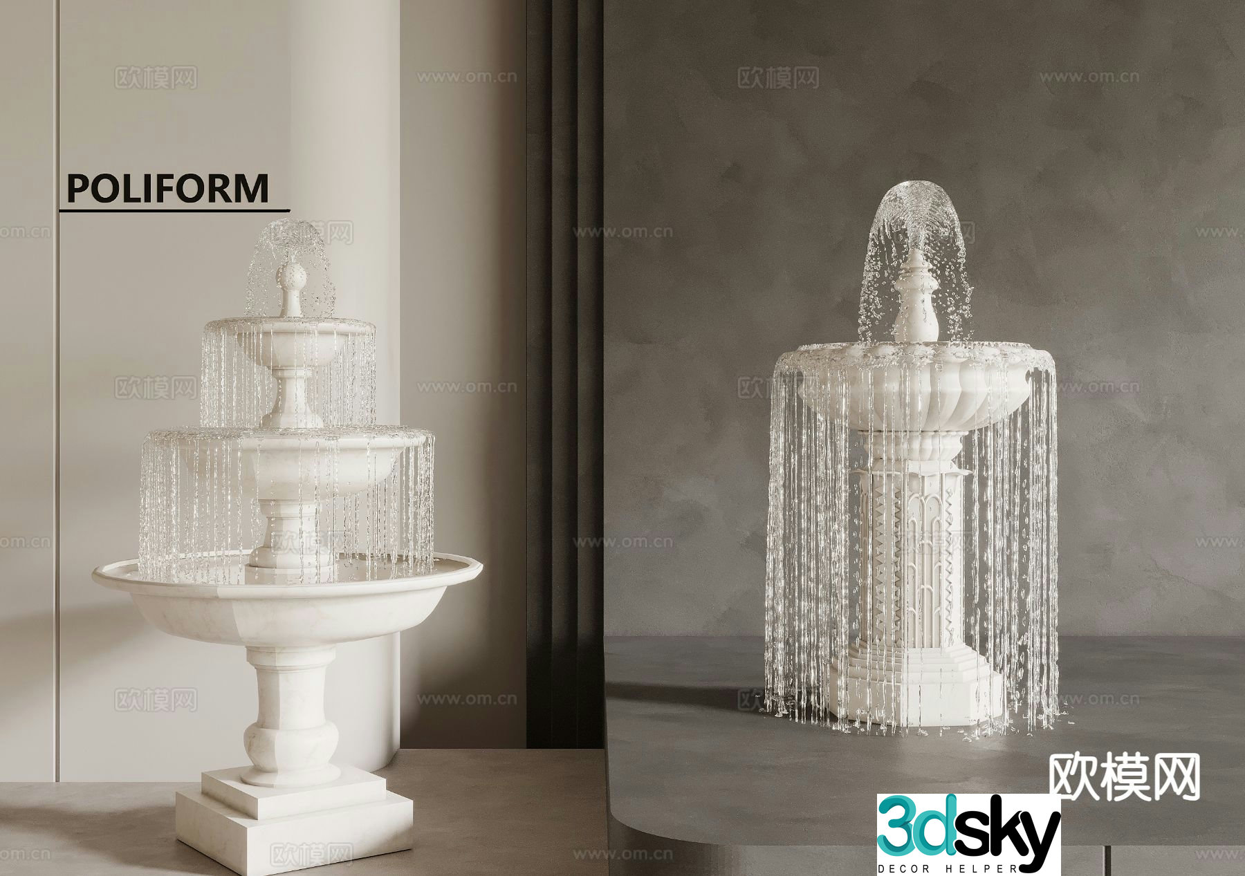 European style fountain flowing water feature 3d model
