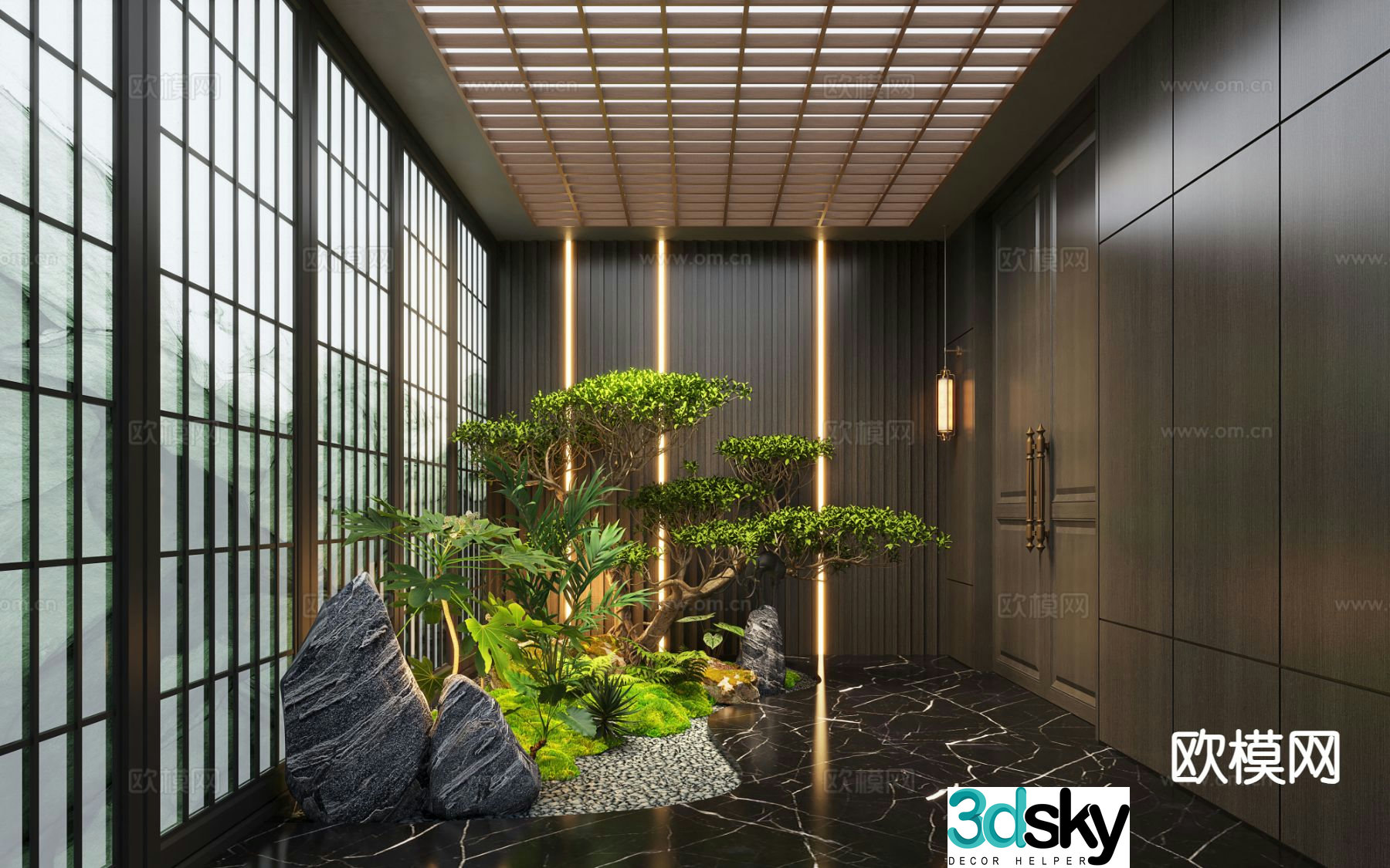 New Chinese style aisle landscape indoor landscaping 3d model