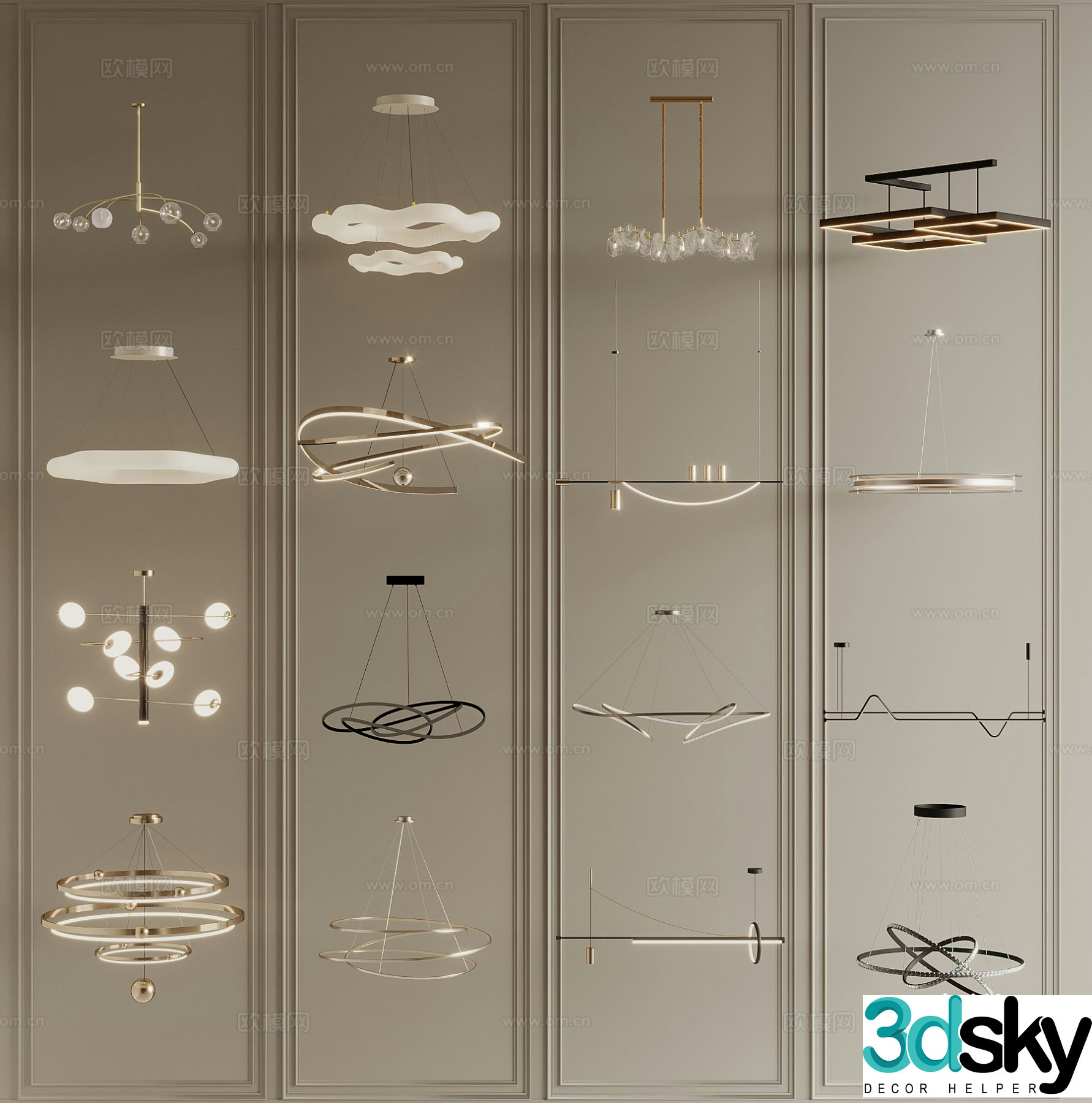 Light luxury chandelier straight chandelier dining room lamp 3D model