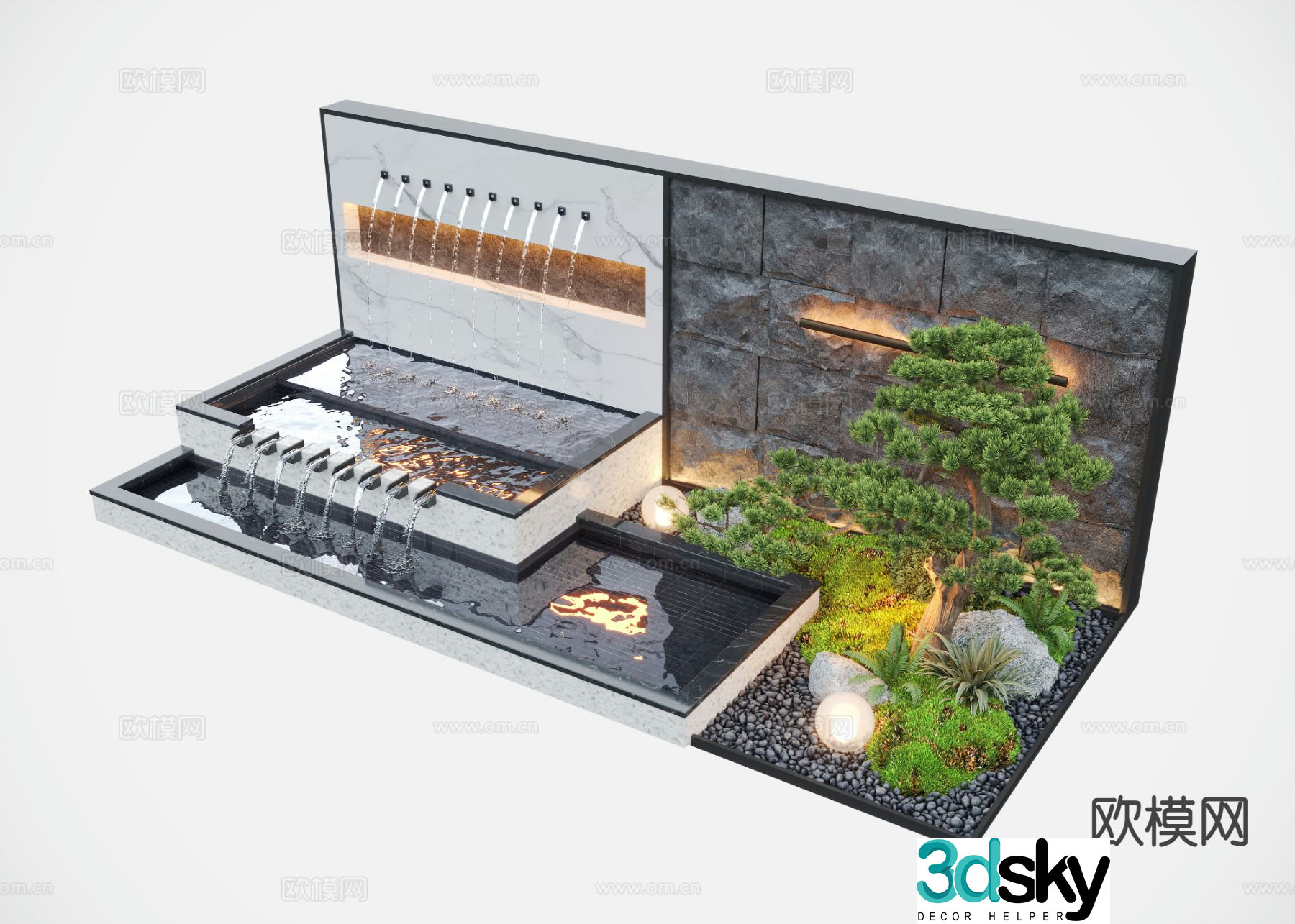 New Chinese style water feature wall courtyard water feature flowing water sketch 3D model