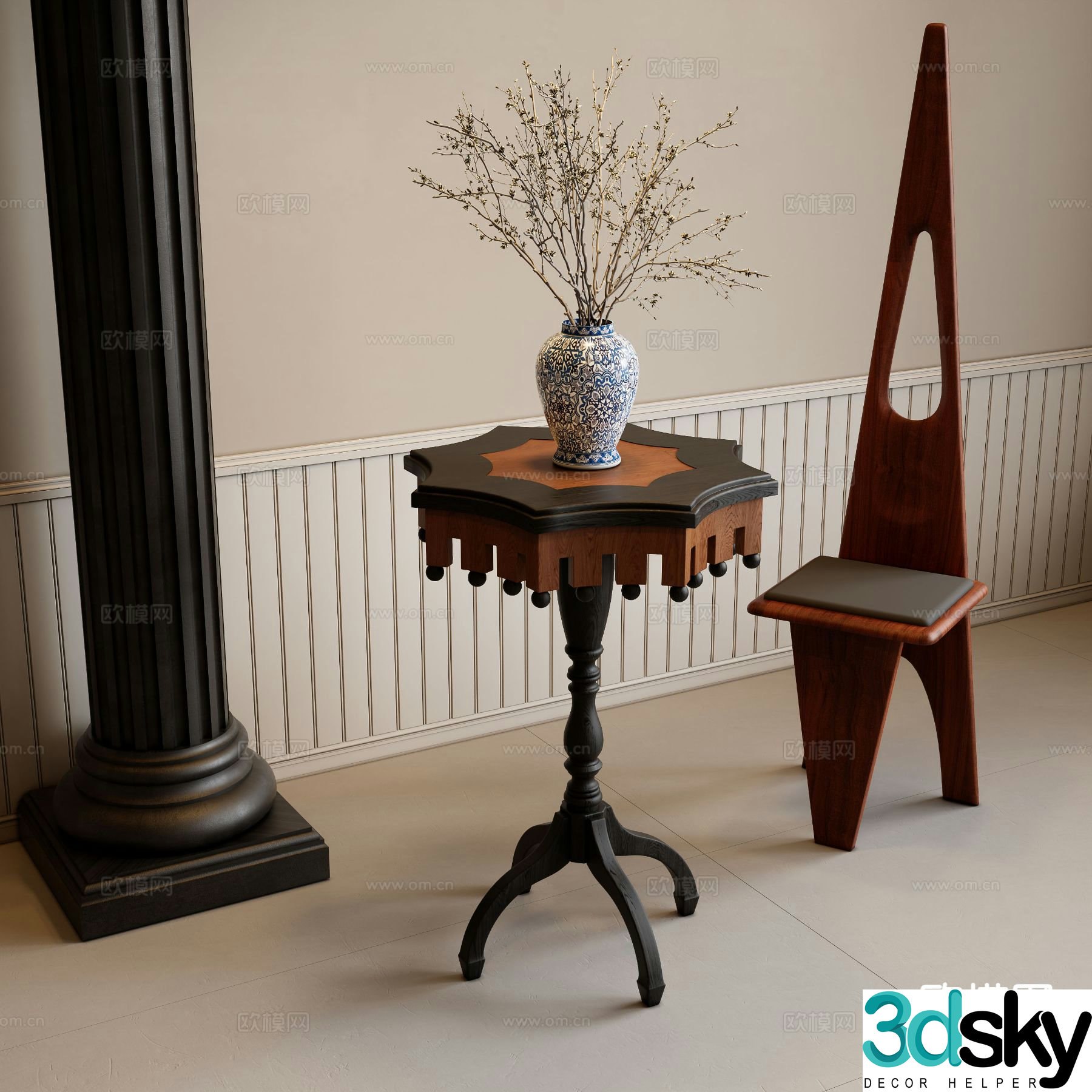 Middle-aged side table corner table 3D model