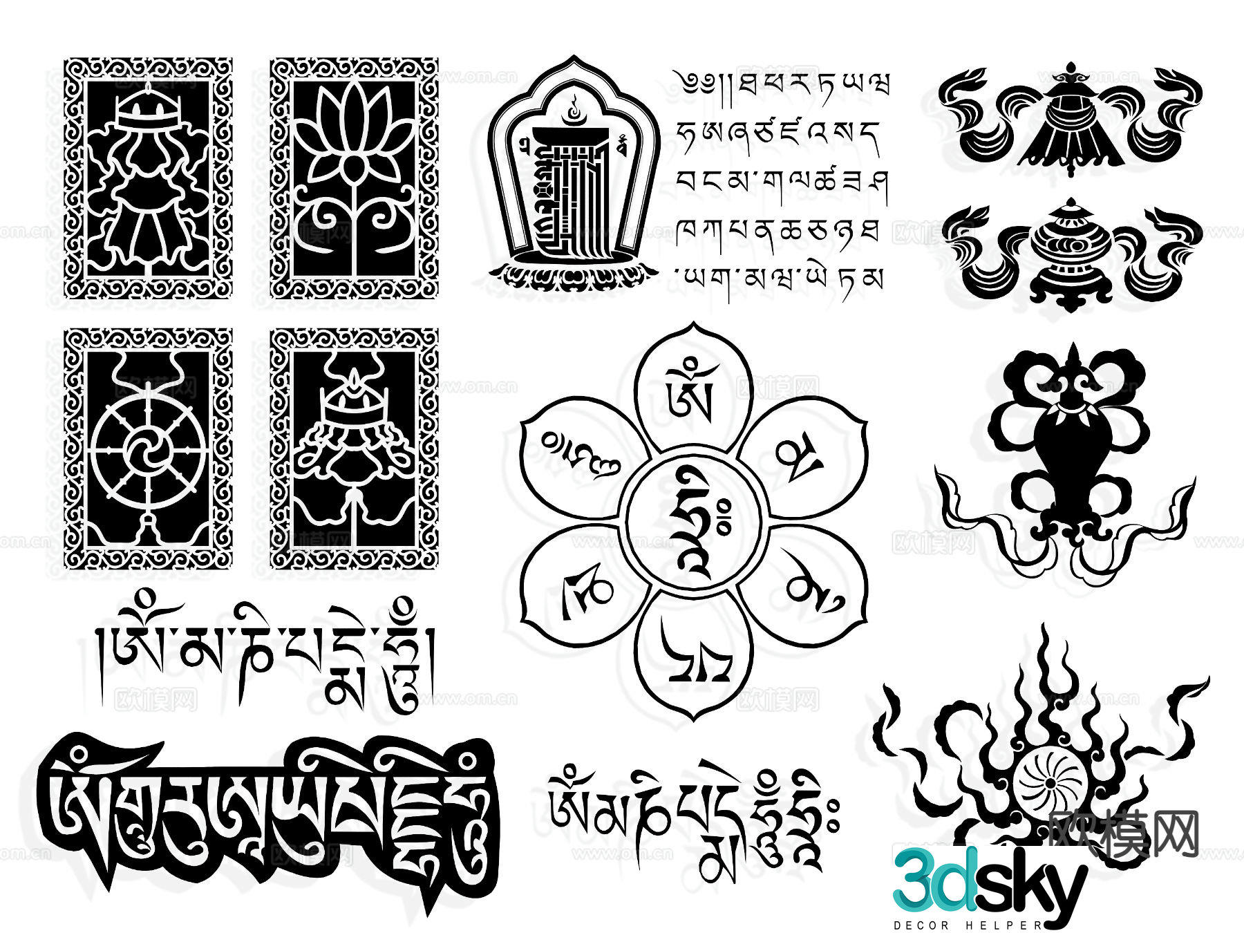 Miao ethnic minority pattern wall decoration wall sticker 3d model
