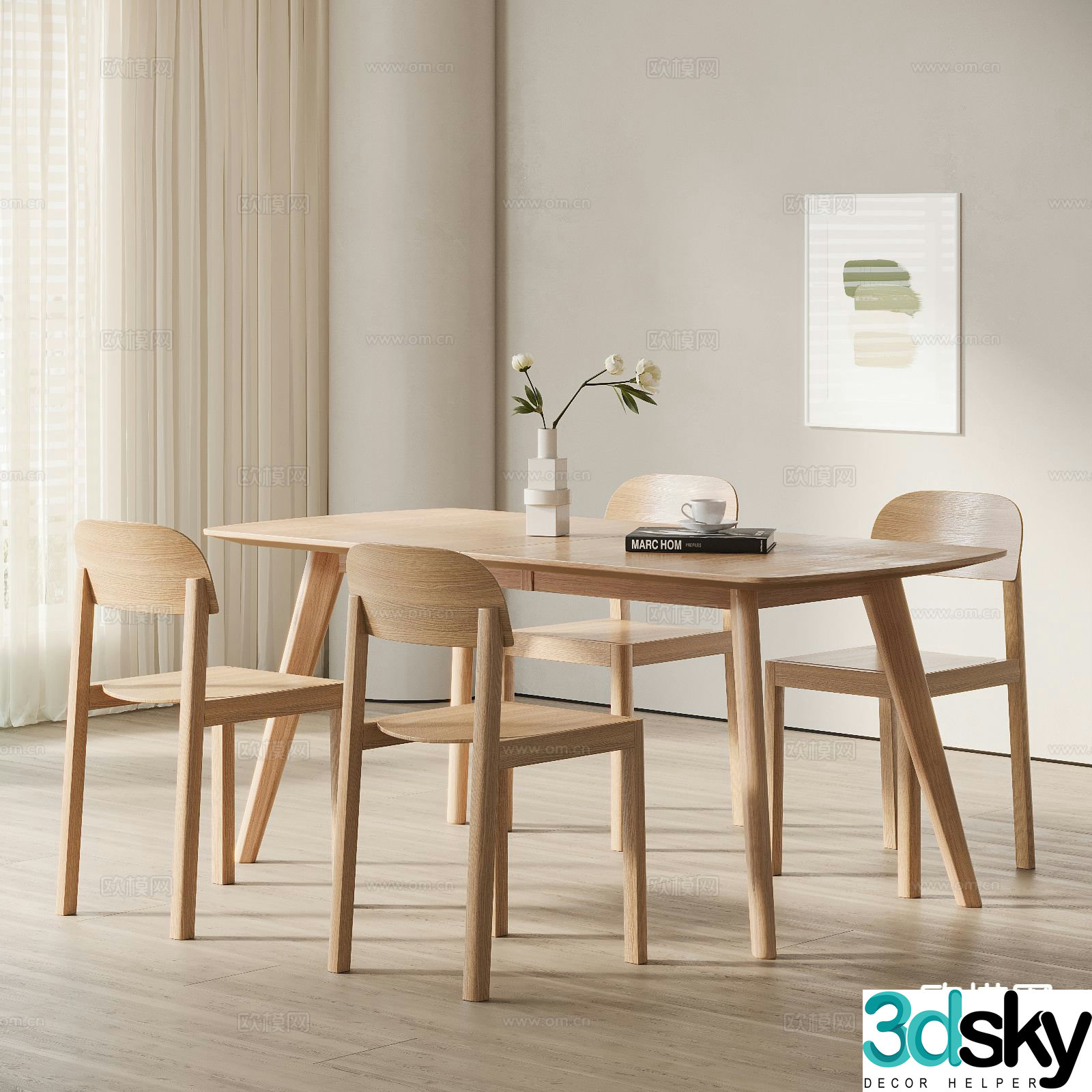 Nordic dining table and chair 3d model