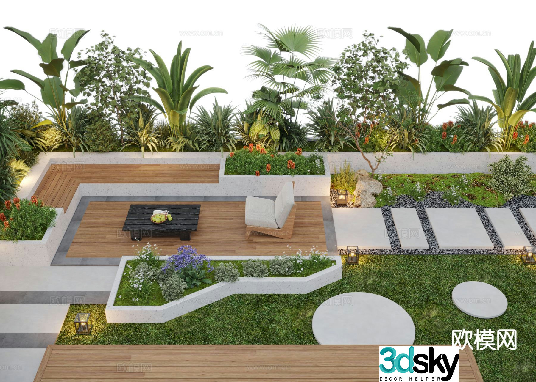 Courtyard landscape garden 3d model