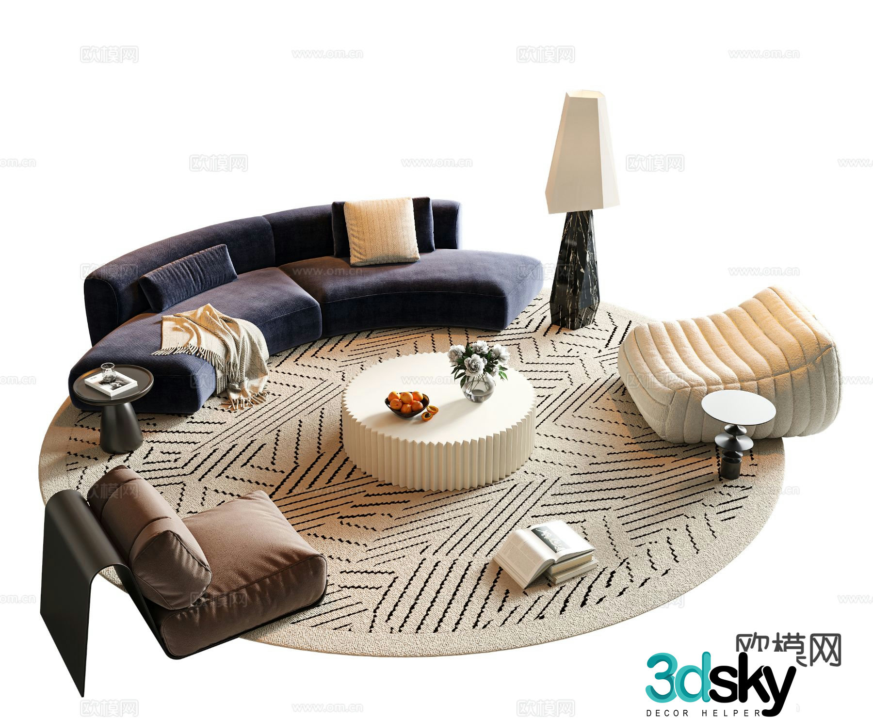 Cream style sofa combination 3d model