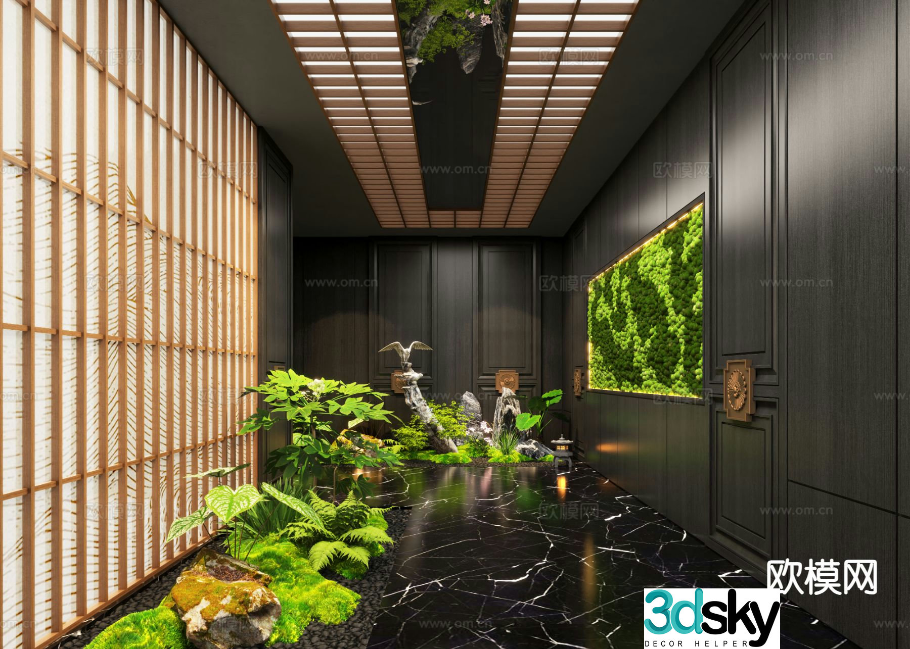 Modern aisle landscape indoor landscaping 3d model