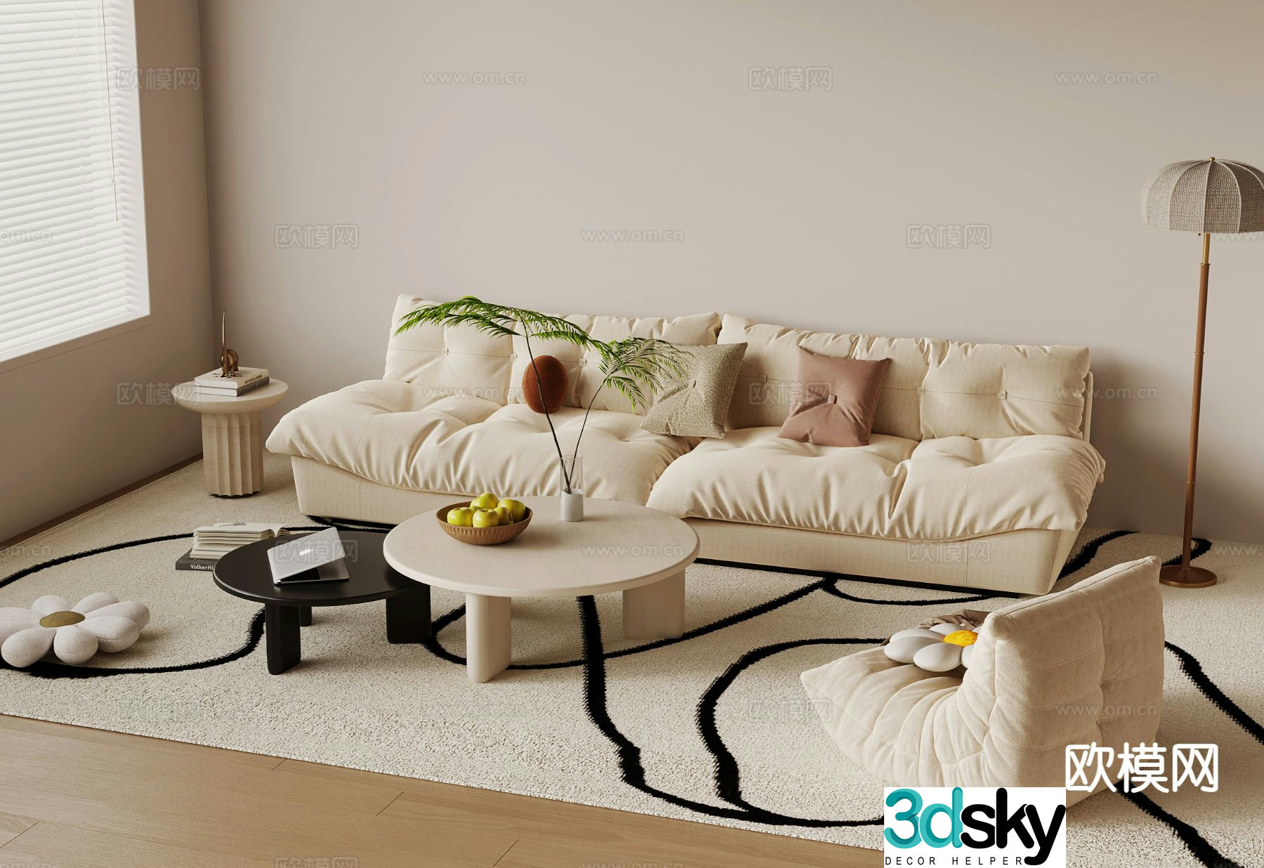 Cream style modular sofa 3d model