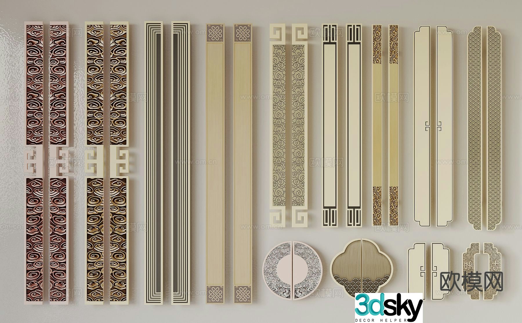New Chinese door handle door handle carved hardware 3D model