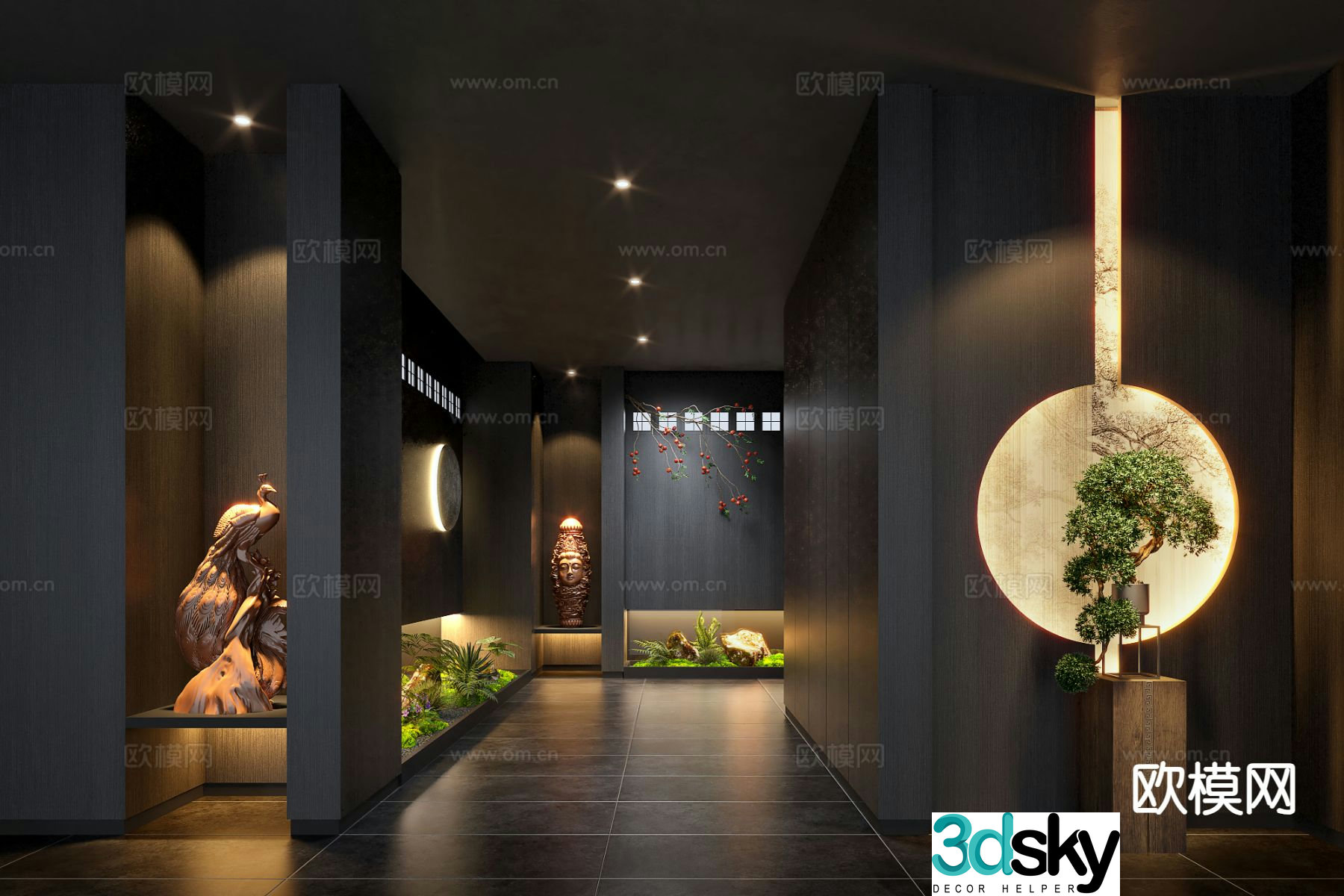New Chinese style aisle indoor landscaping 3D model