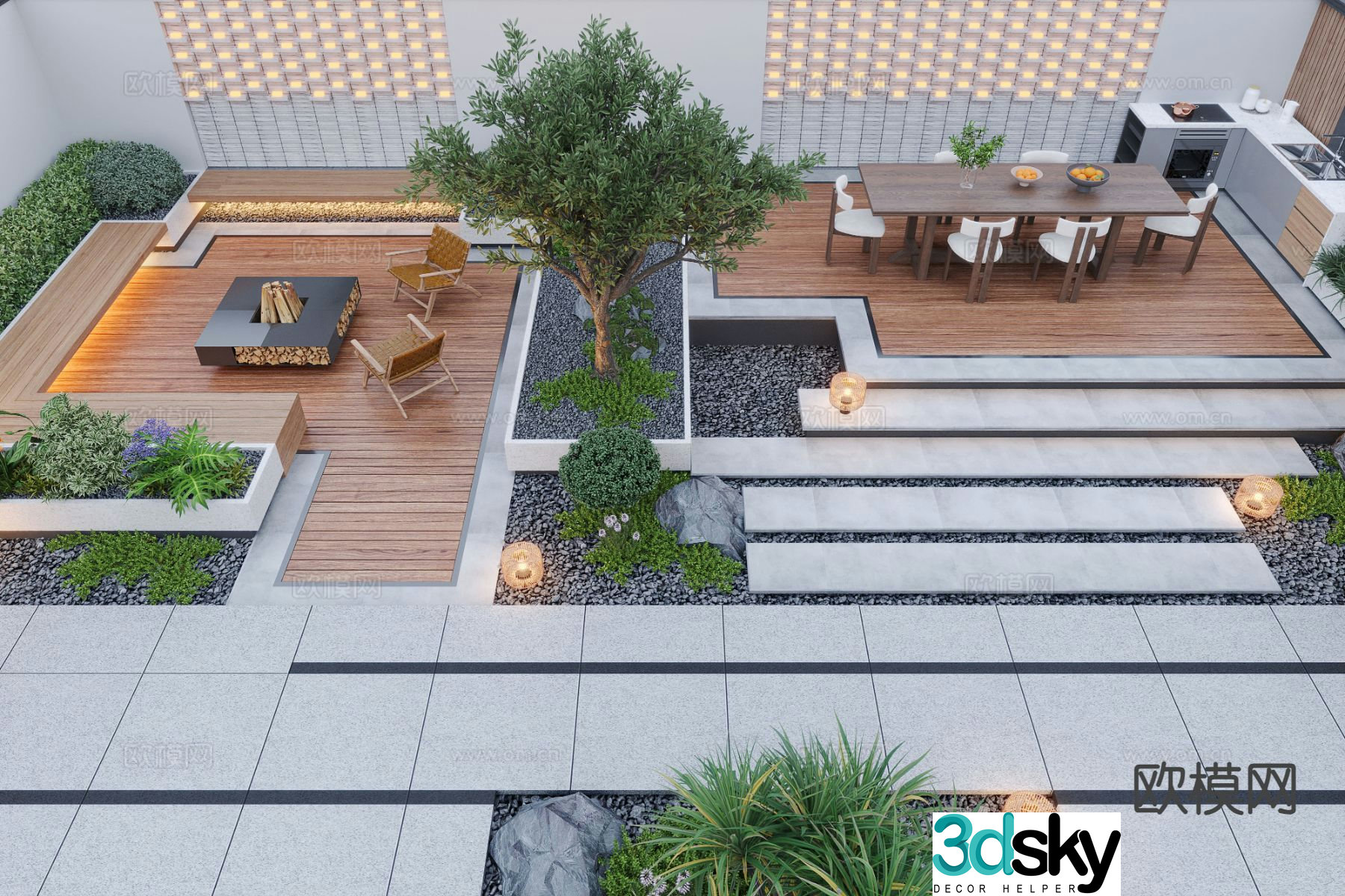 Courtyard landscape garden 3d model