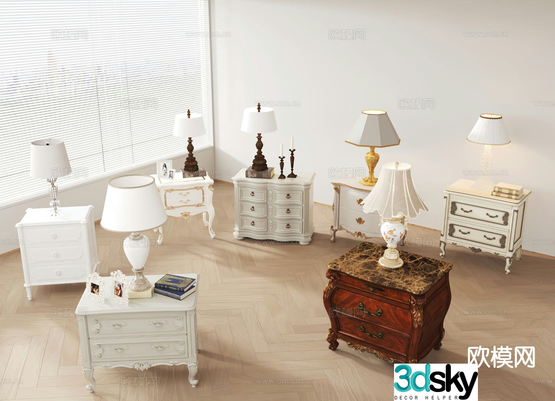 European style bedside table 3d model
