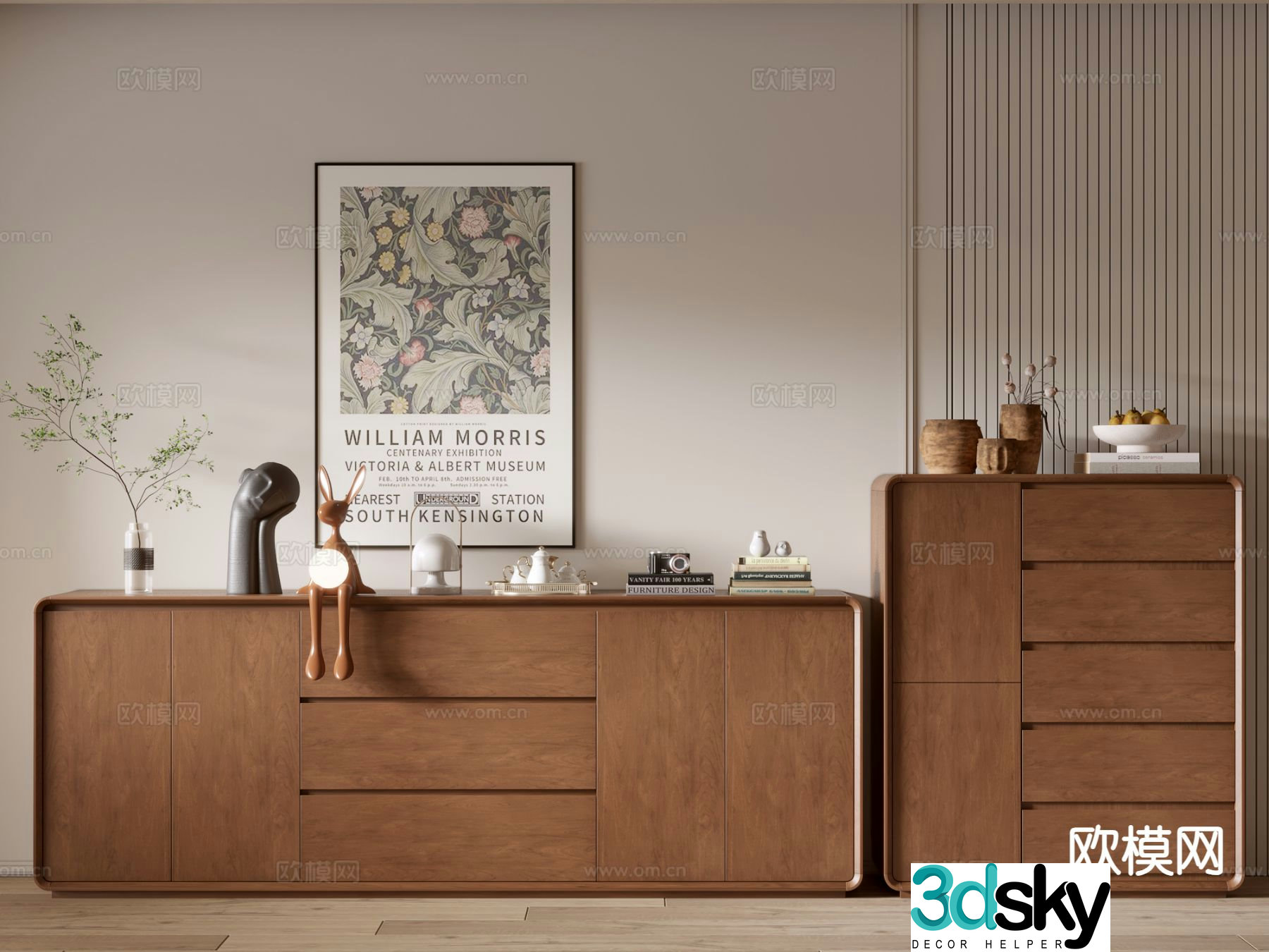 Middle-aged style chest of drawers side cabinet 3D model