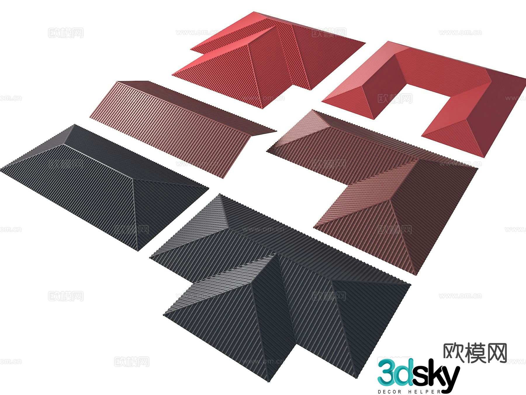 Concrete tiles eaves building slope roof 3d model