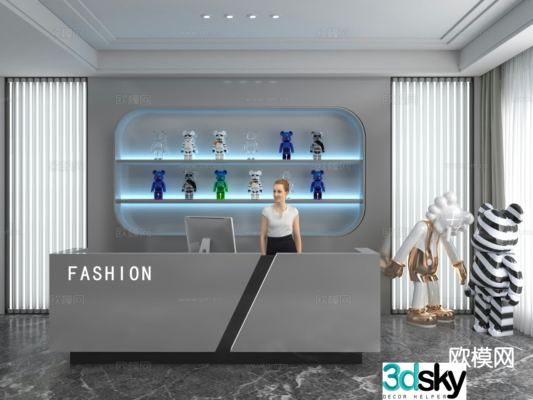 Modern front desk reception desk 3d model