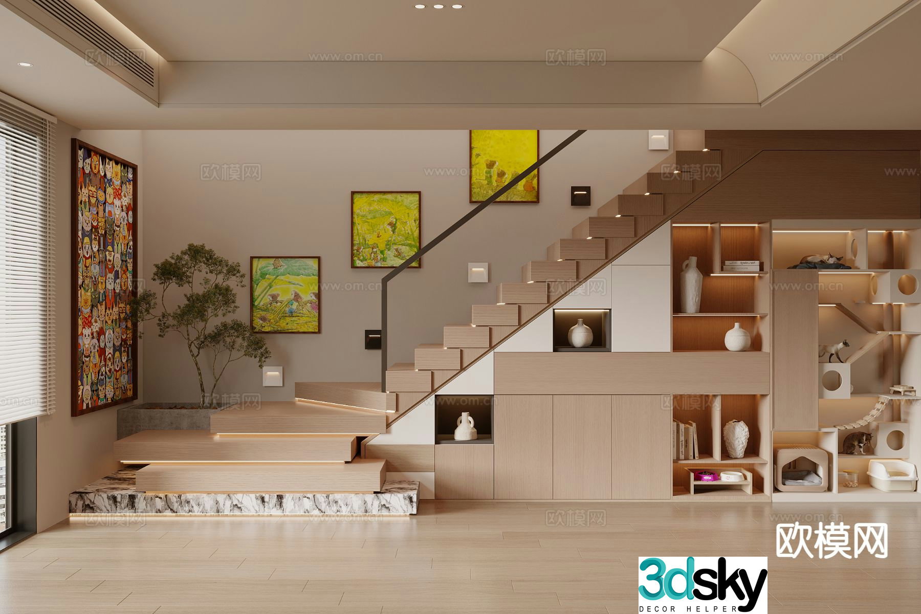 Modern staircase cabinet cat climbing frame 3d model
