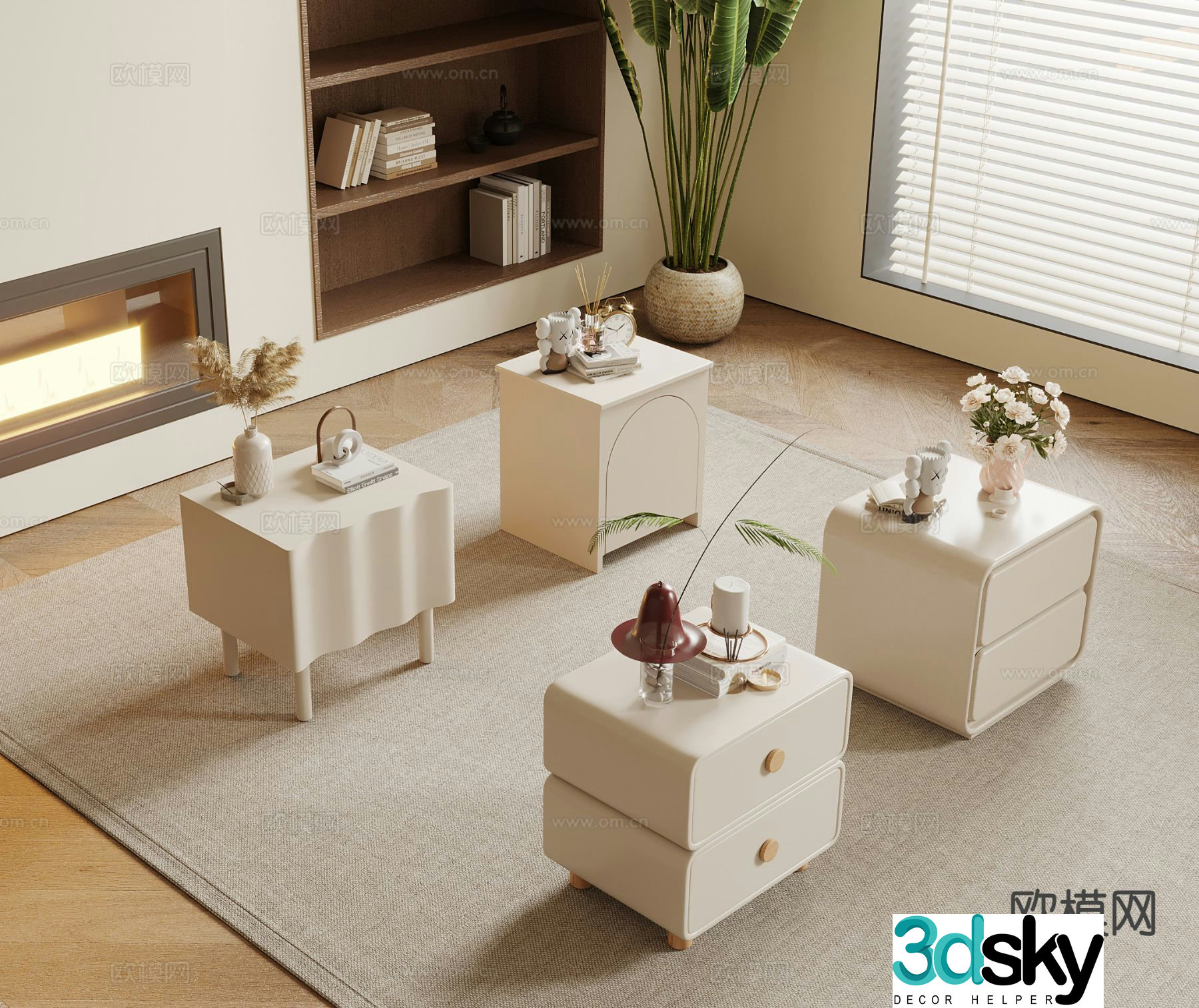 Cream style bedside table 3d model