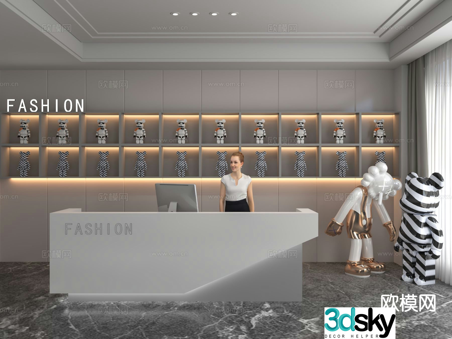 Modern front desk reception desk 3d model