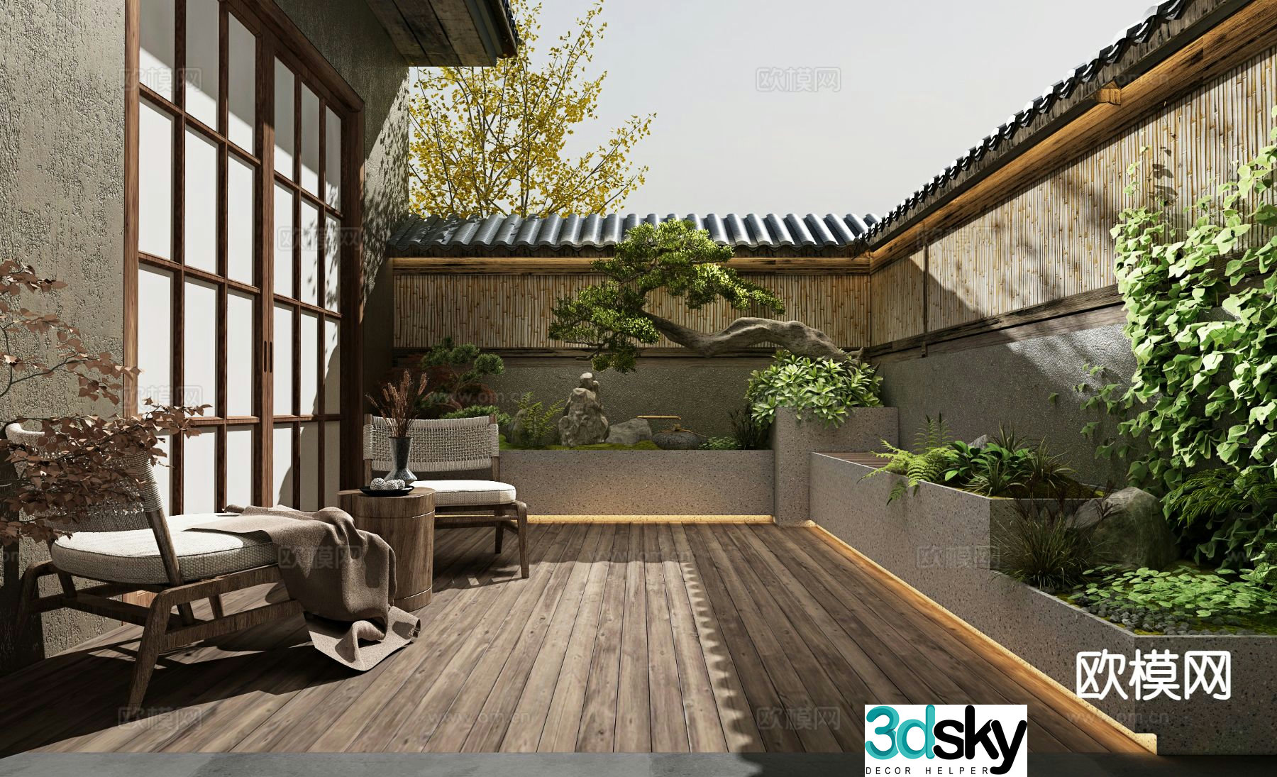 Courtyard landscape garden 3d model