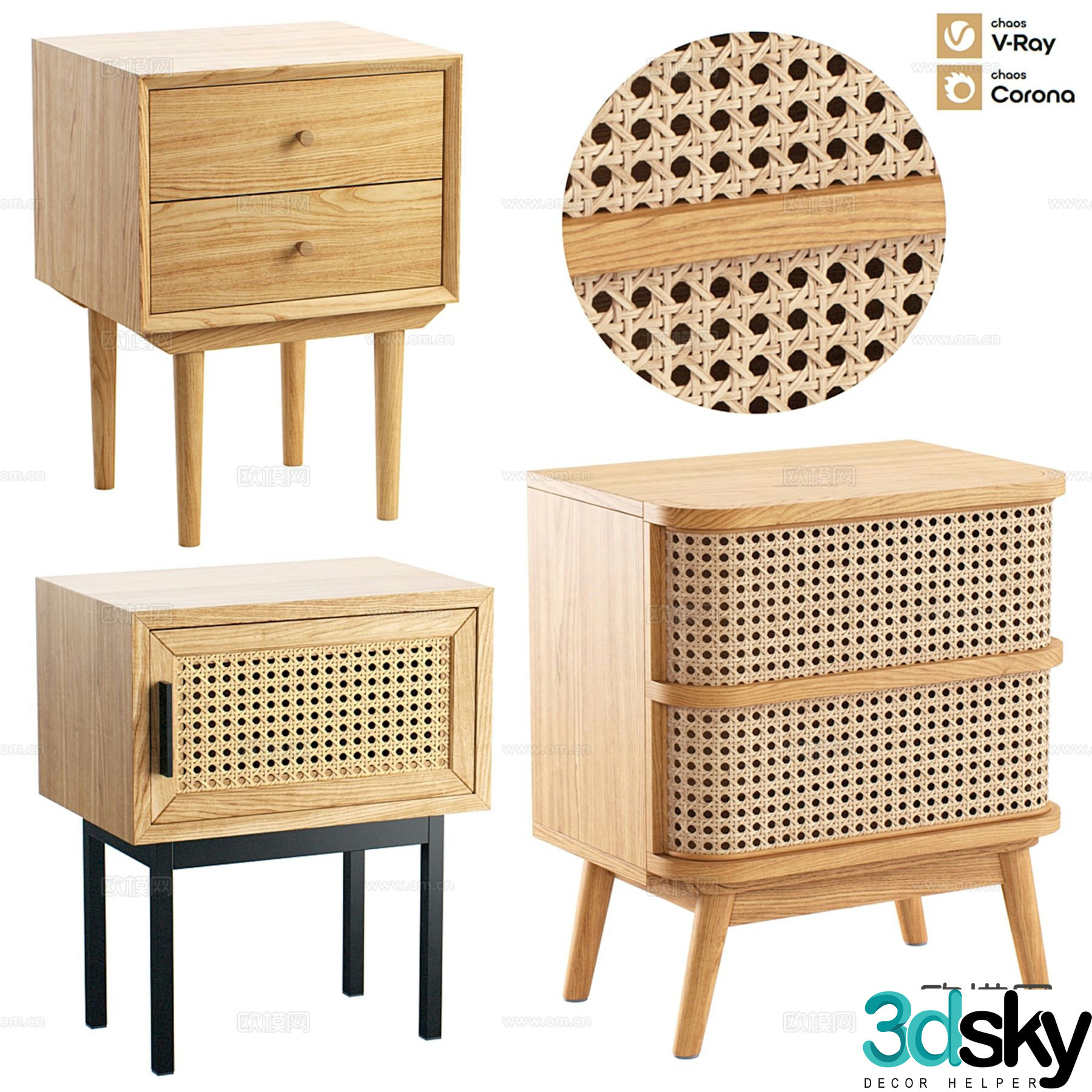 La Redoute new Chinese style bedside table rattan bedside table 3d model