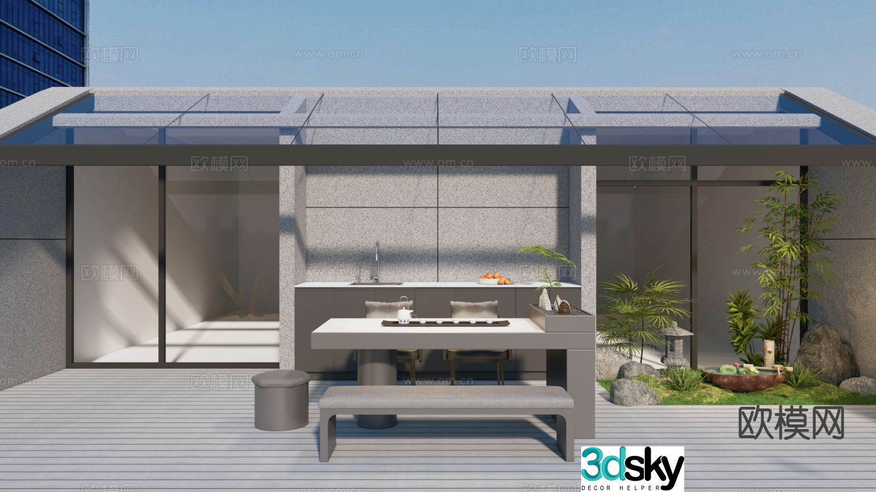 Modern courtyard landscape outdoor terrace 3d model