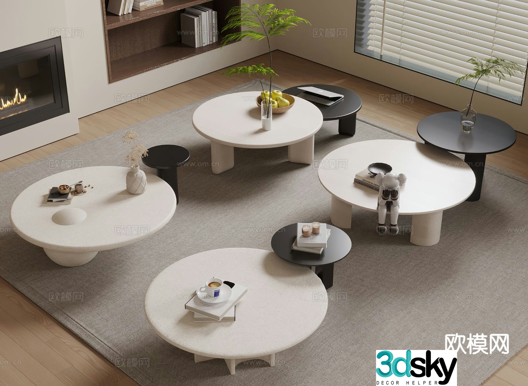 Cream style coffee table mother-in-law coffee table 3d model