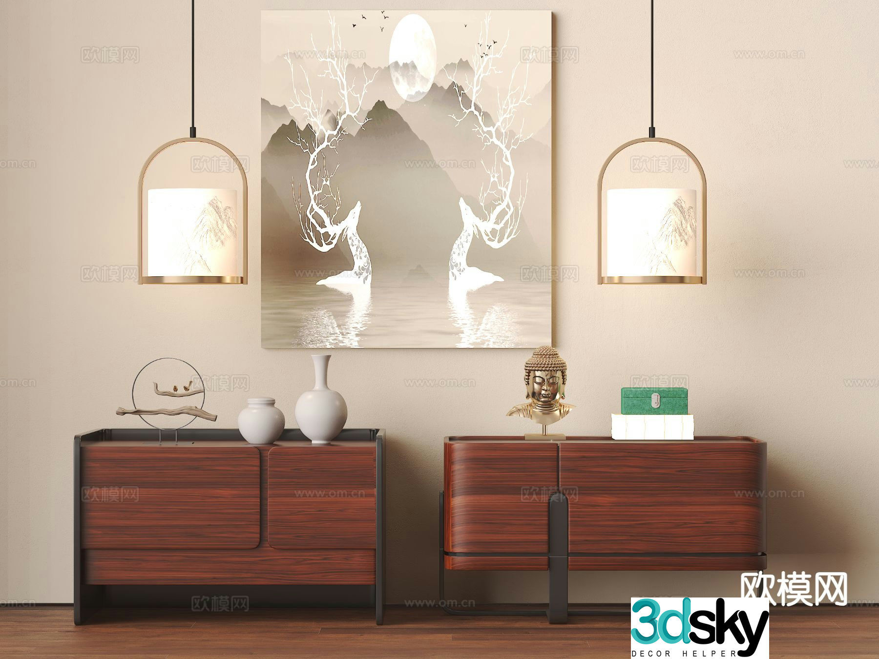 New Chinese style bedside table 3d model