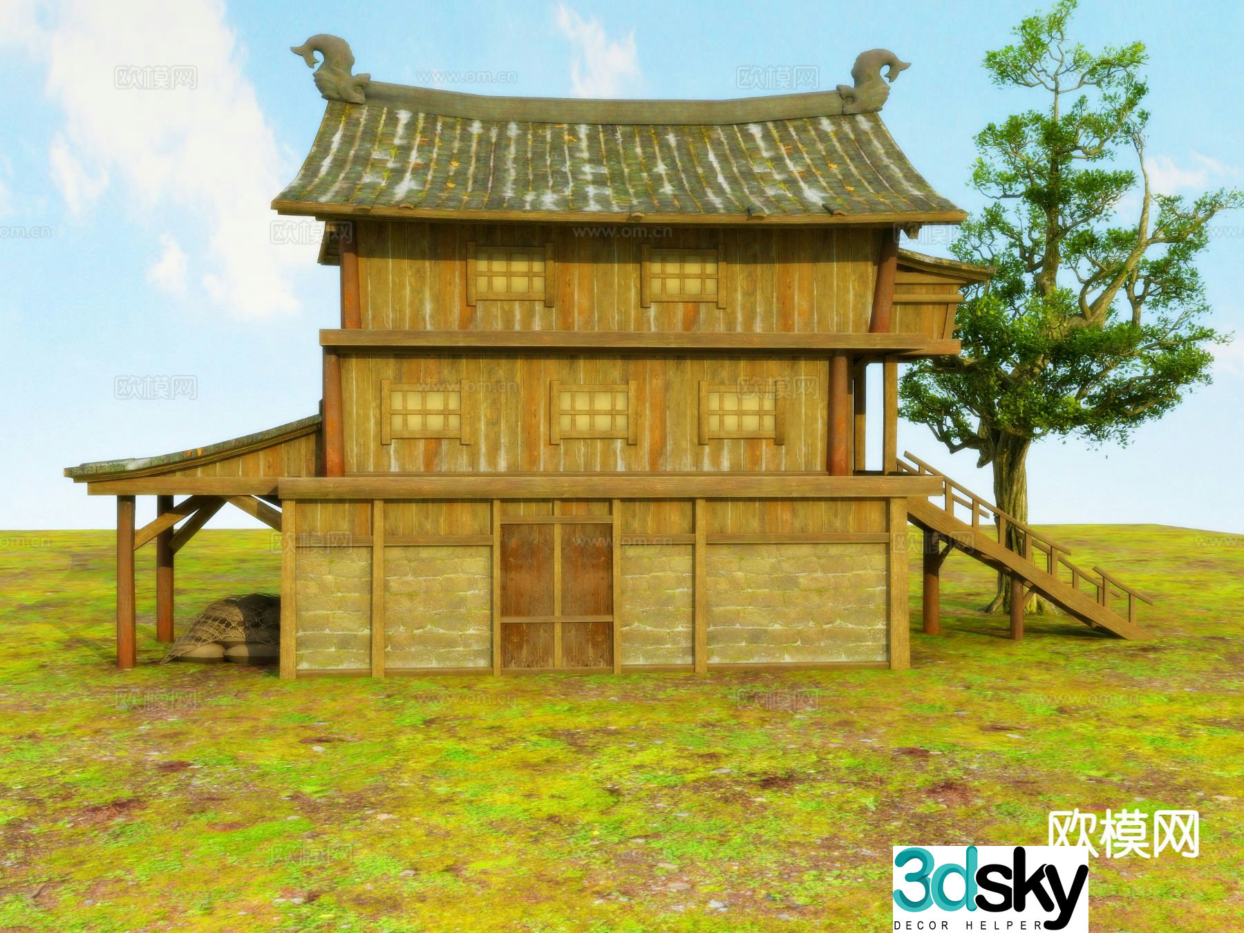 Chinese wooden house rural house 3d model